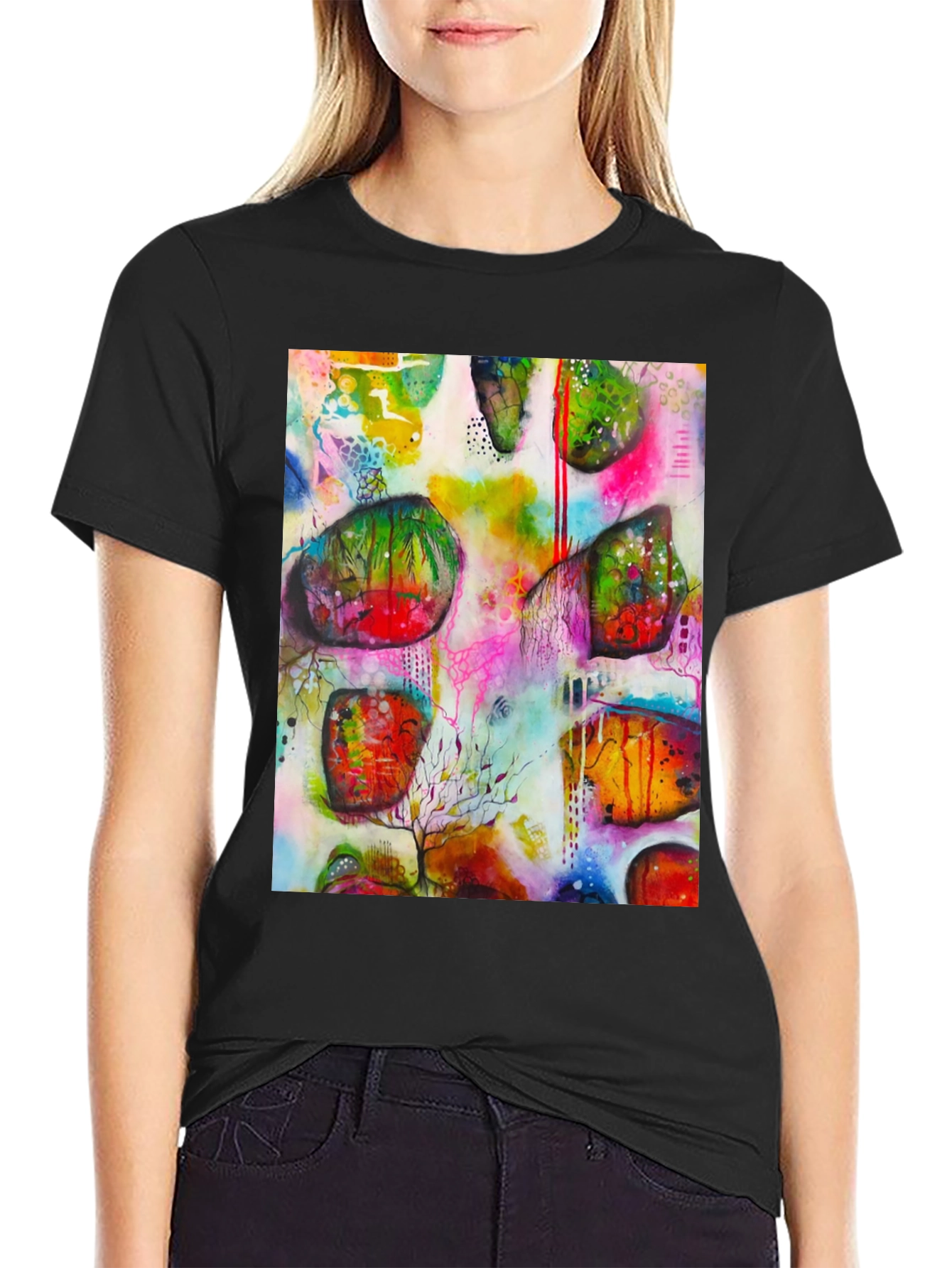 Black Abstract Art Print Men's Black T-Shirt view 2