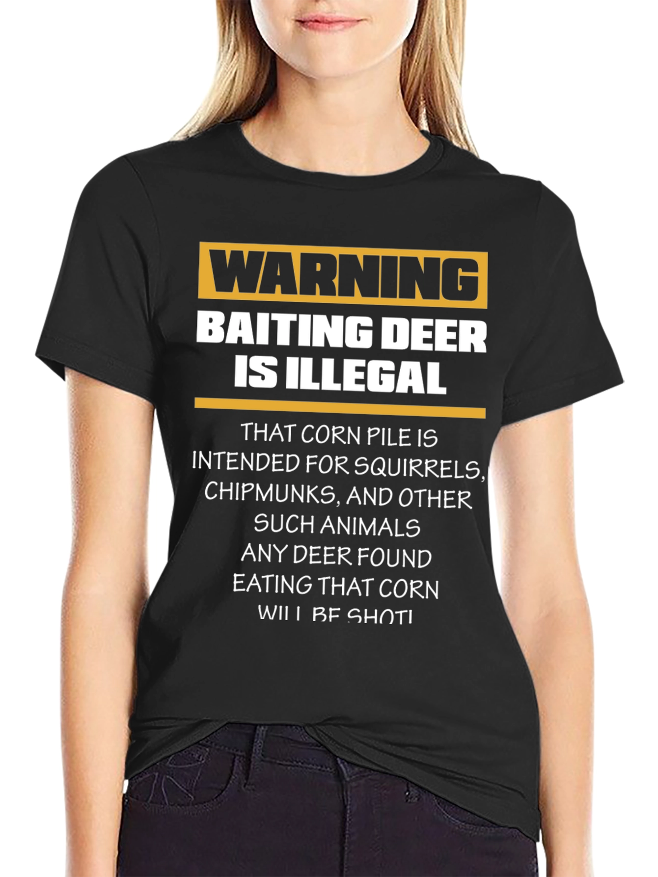 Black Warning Baiting Deer Illegal T-Shirt view 2