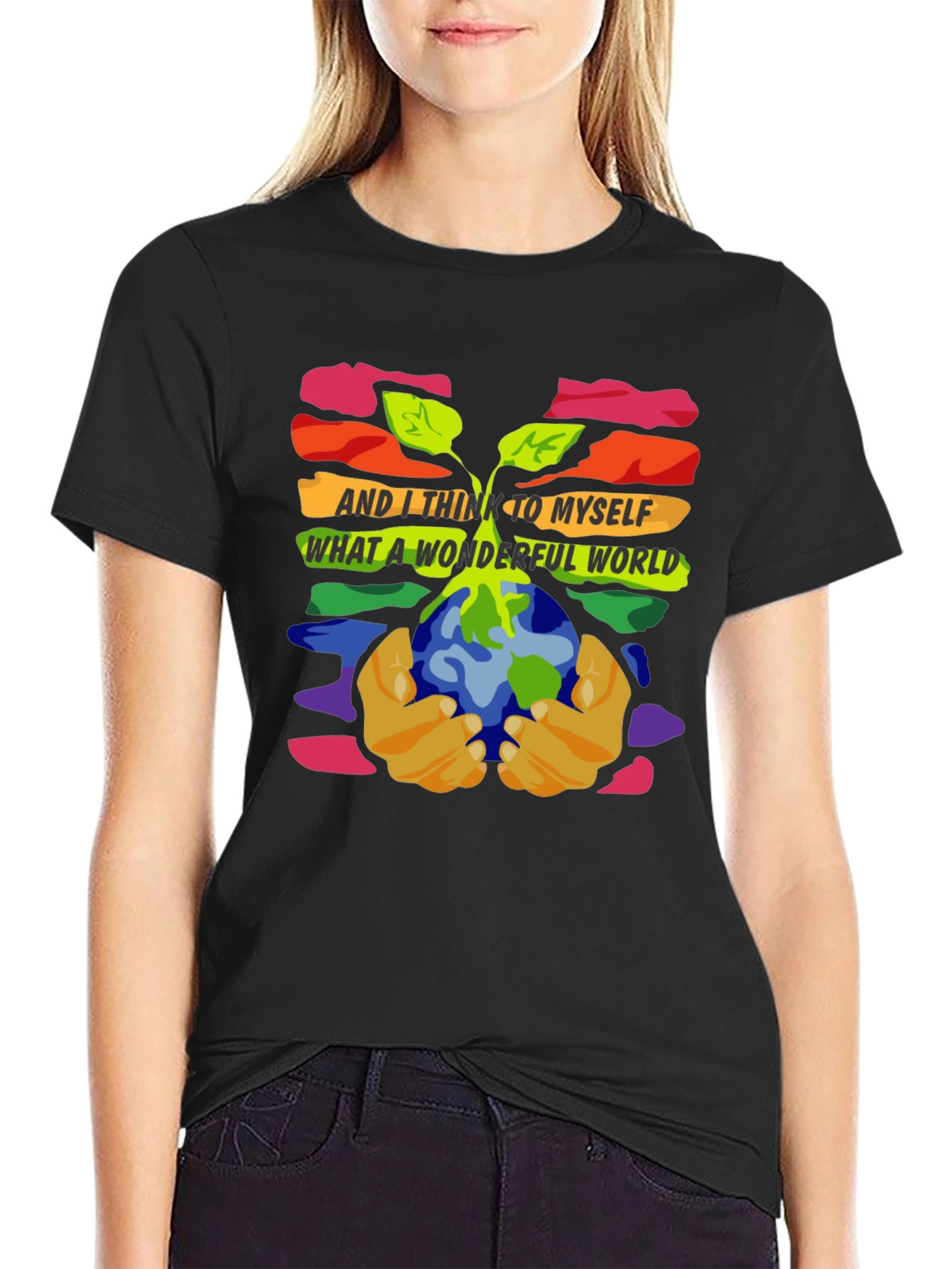 Black Wonderful World Graphic Tee - Unisex Black T-Shirt view 2