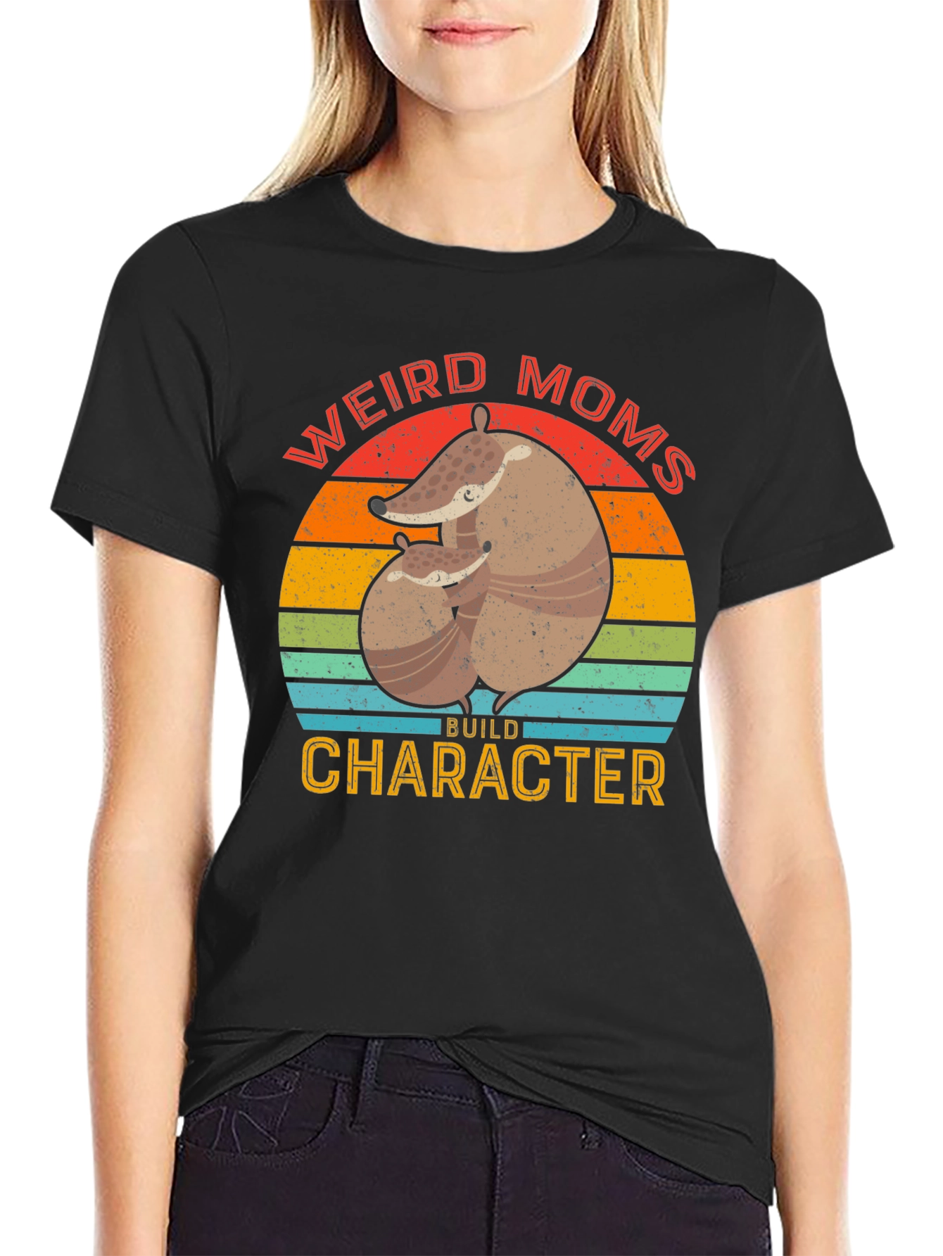 Black Weird Moms Build Character Armadillo T-Shirt view 2