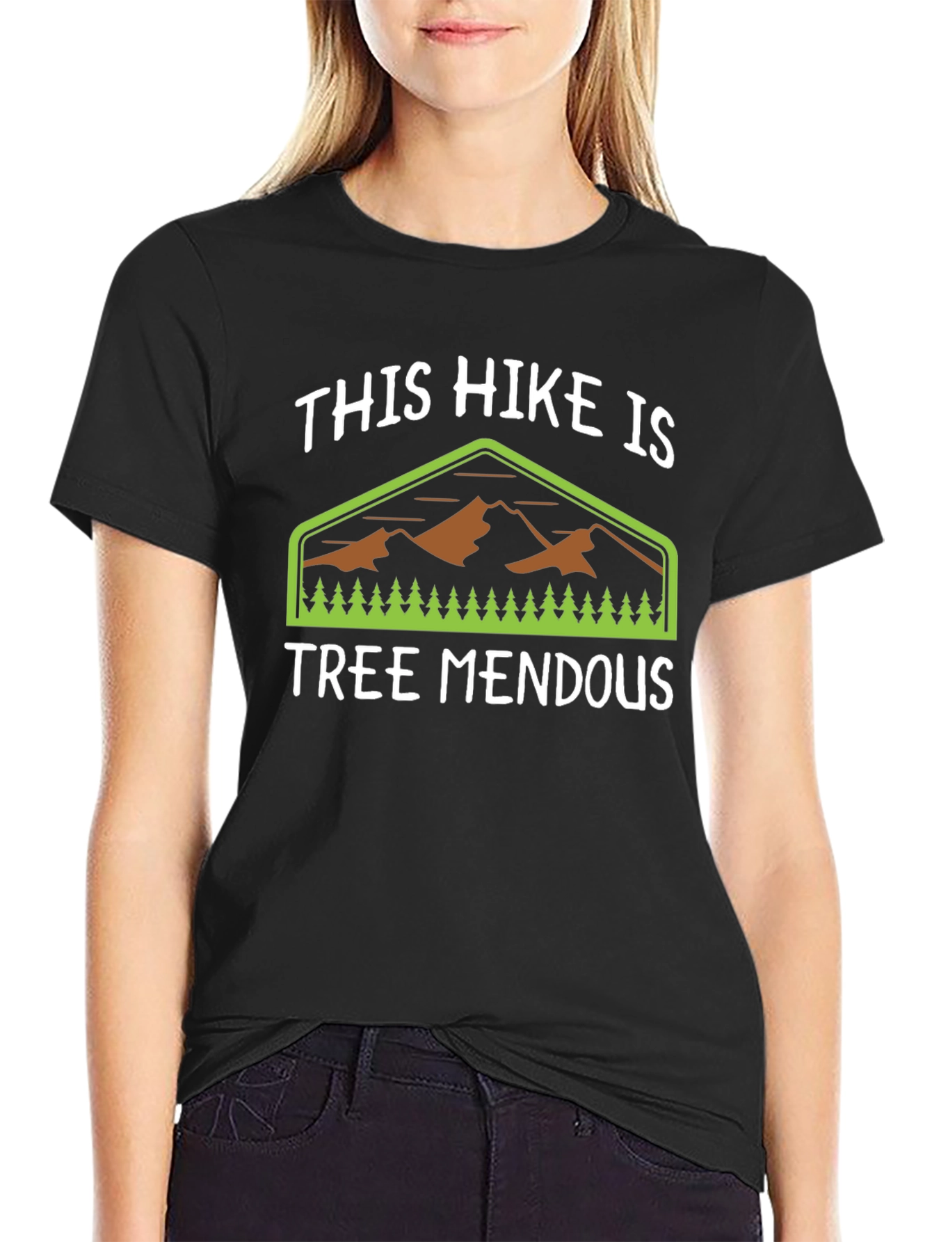 Black Funny Hiking T-Shirt - Tree Mendous Pun Tee view 2