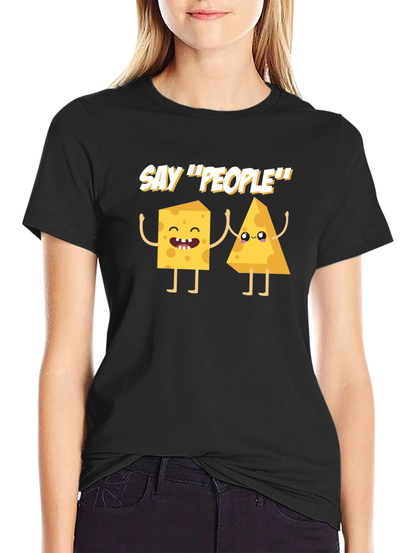 Black Say Cheese! Funny Graphic T-Shirt view 2