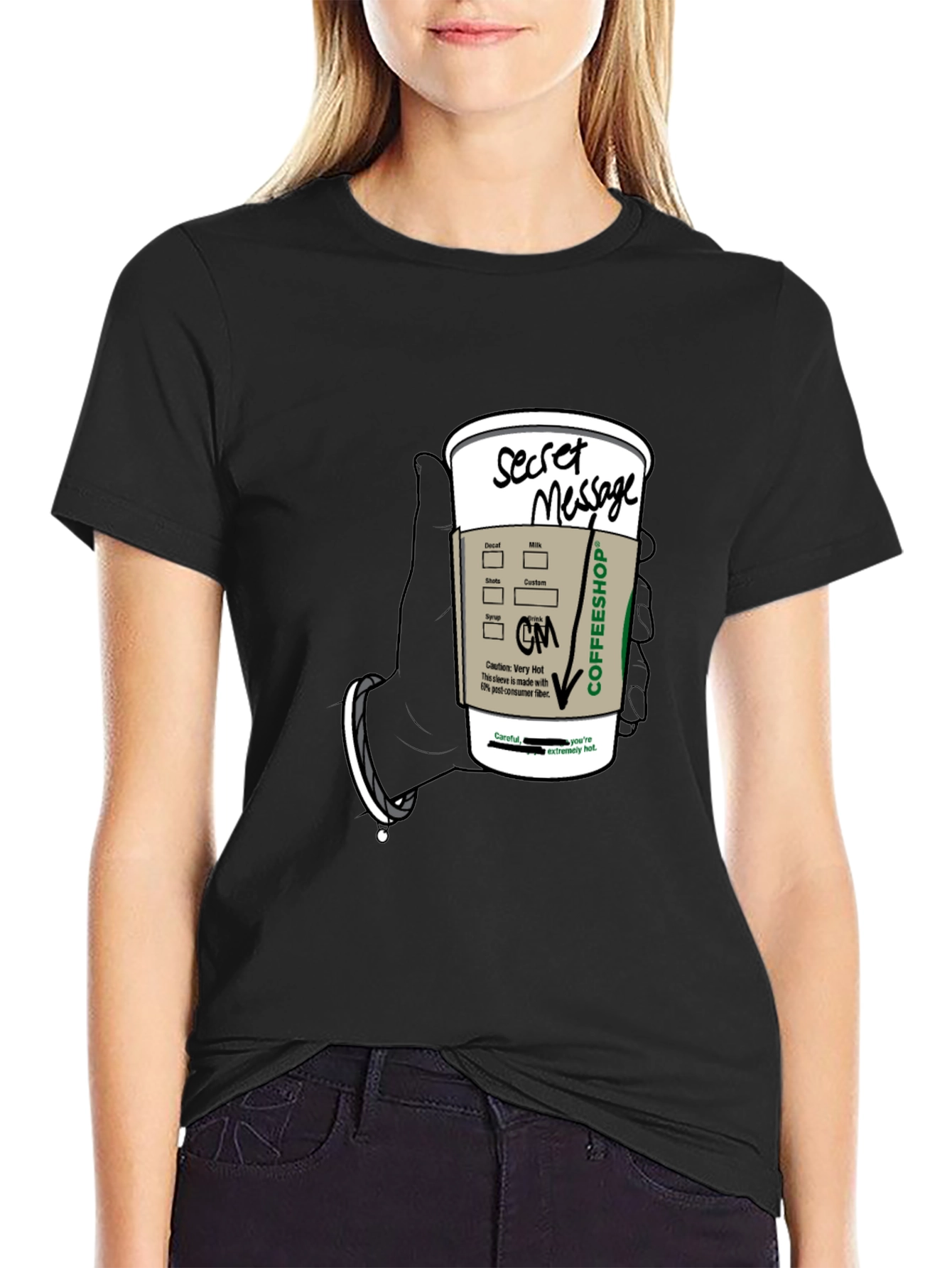 Black Coffee Secret Message T-Shirt - Fun Novelty Tee view 2