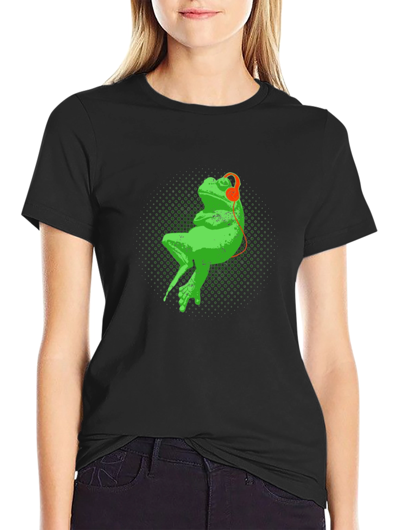 Black Frog in Headphones Graphic Tee view 2