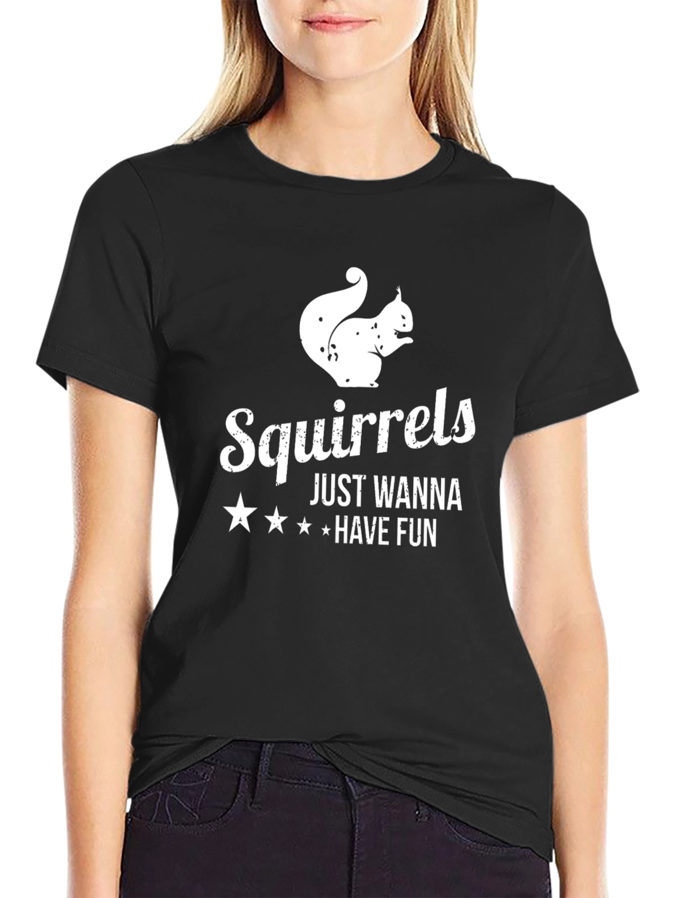 Black Squirrels Just Wanna Have Fun Black T-Shirt view 2