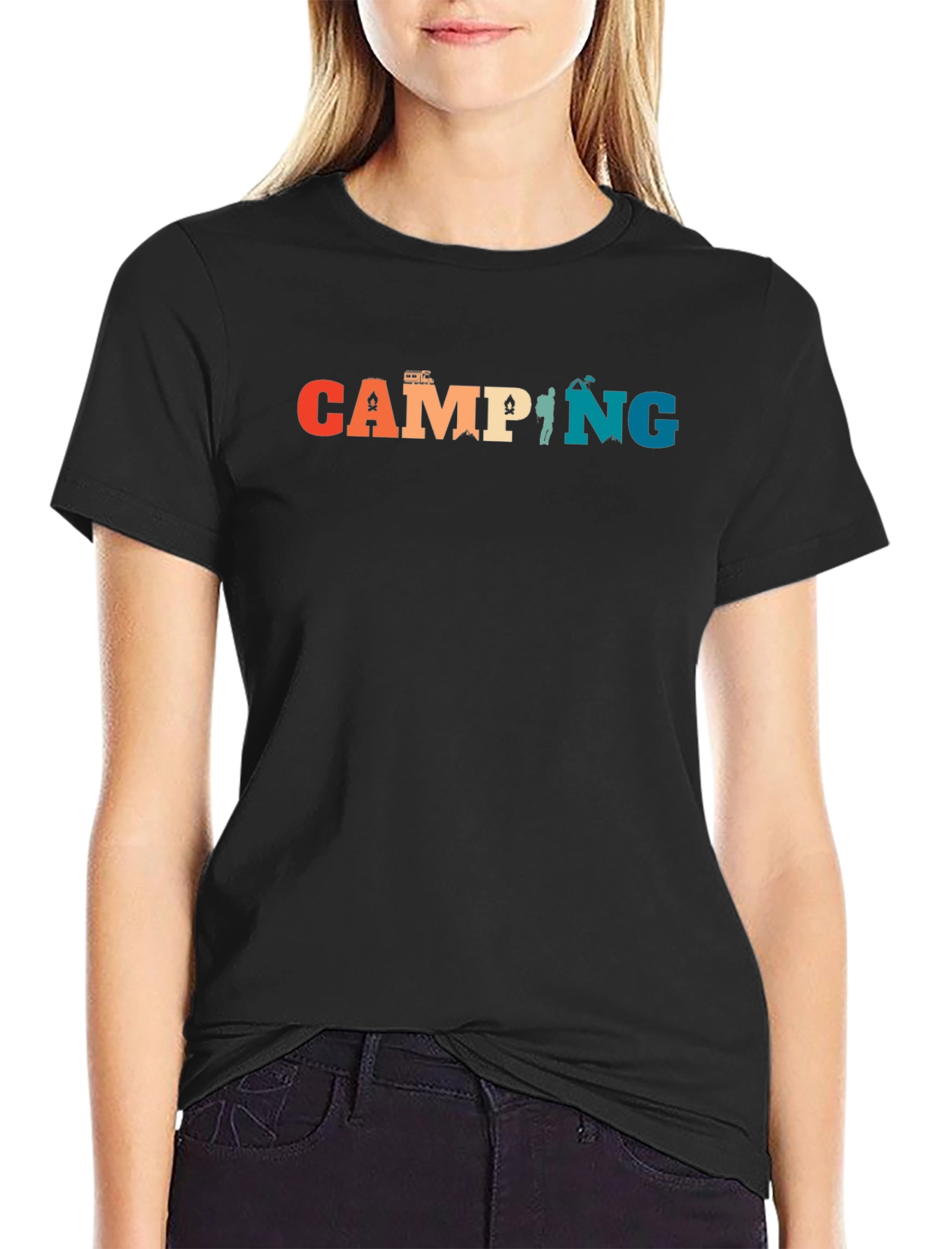 Black Camping Graphic Tee - Retro Camping T-Shirt view 2