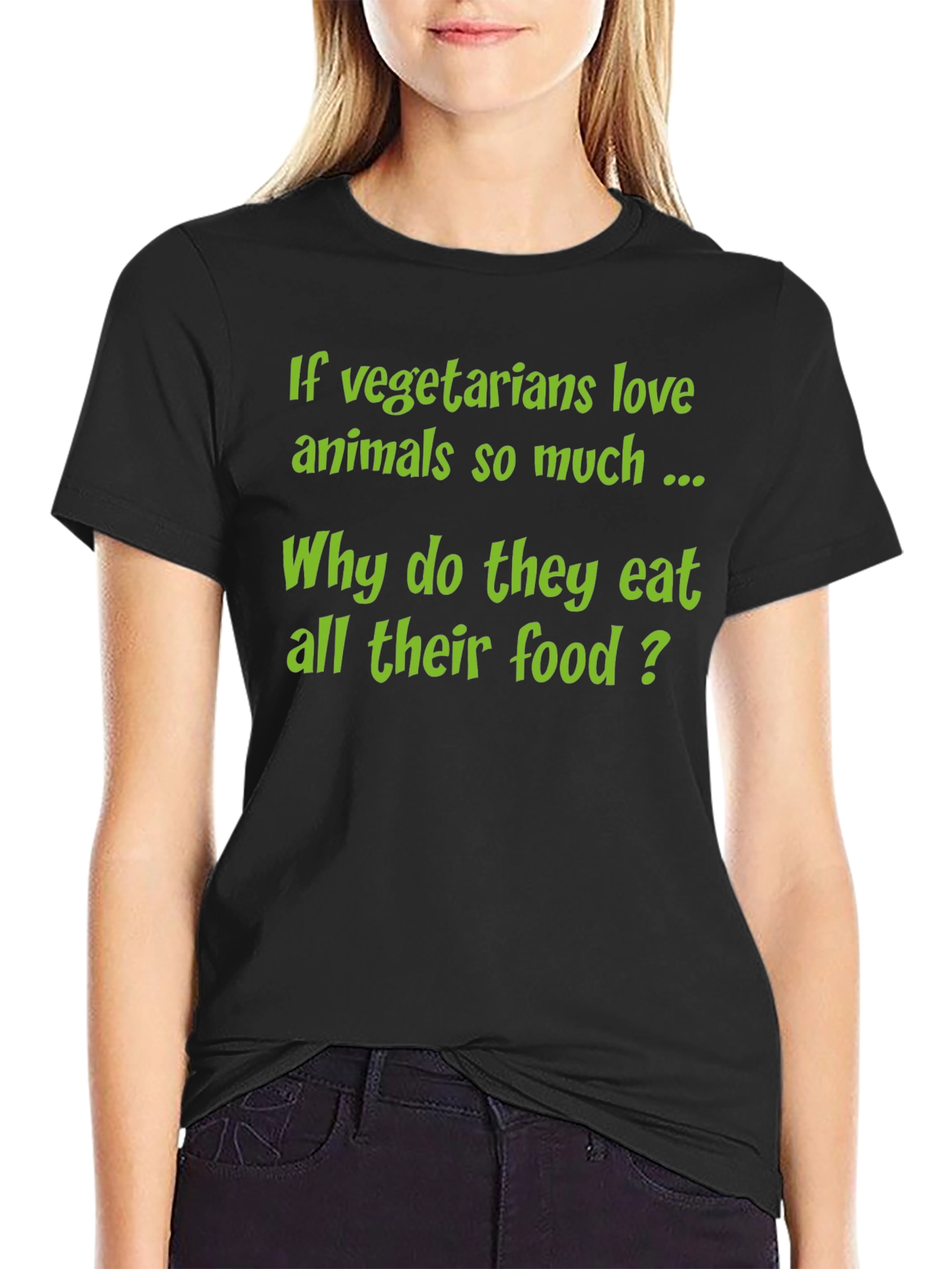 Black Funny Vegetarian T-Shirt - 'Why Eat All Their Food?' view 2