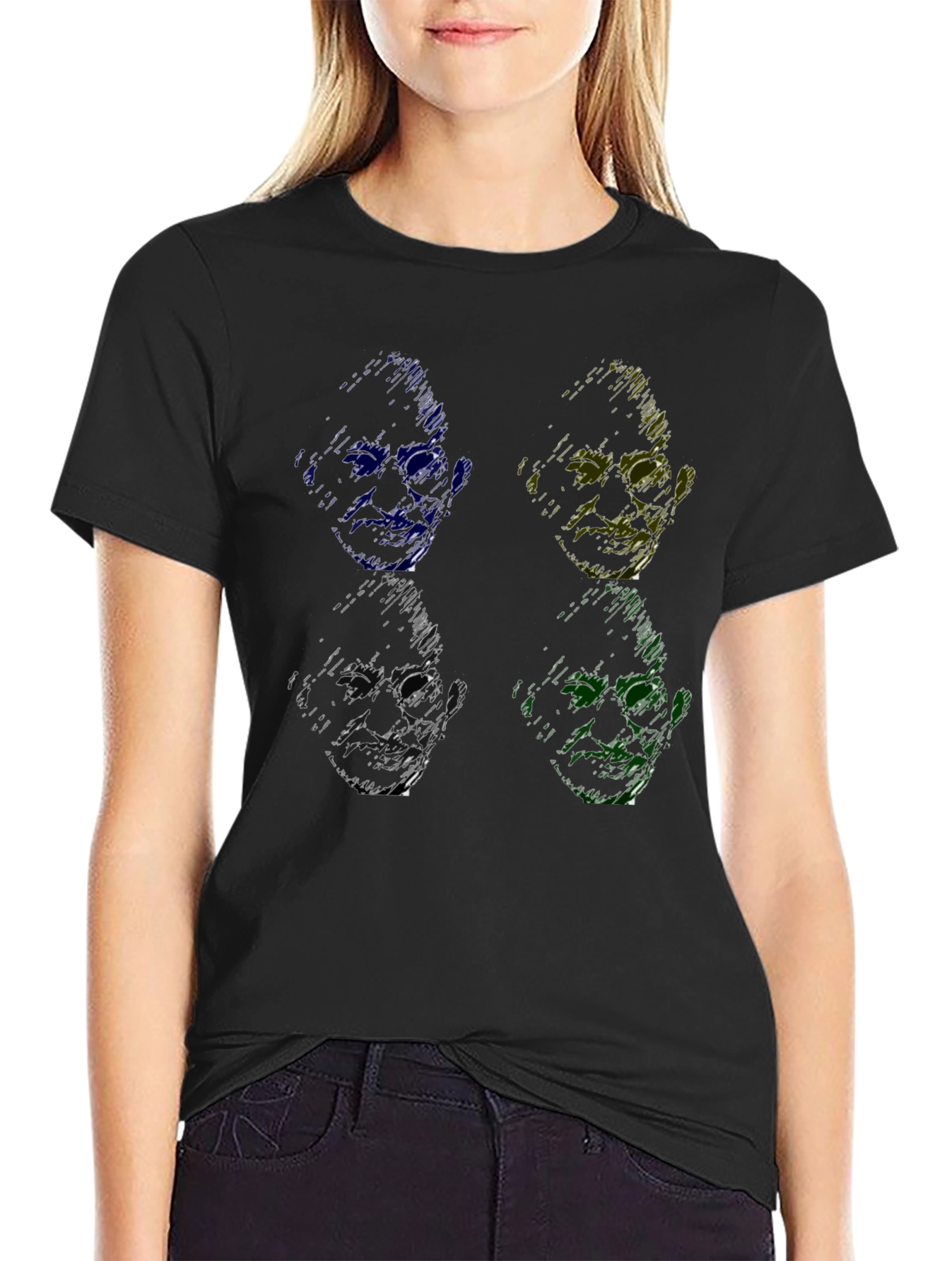Black Pop Art Gandhi T-Shirt - Unique Scribble Design view 2