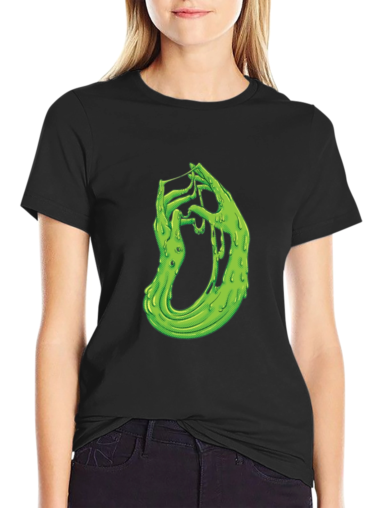 Black Gooey Green Hand Graphic Black T-Shirt view 2