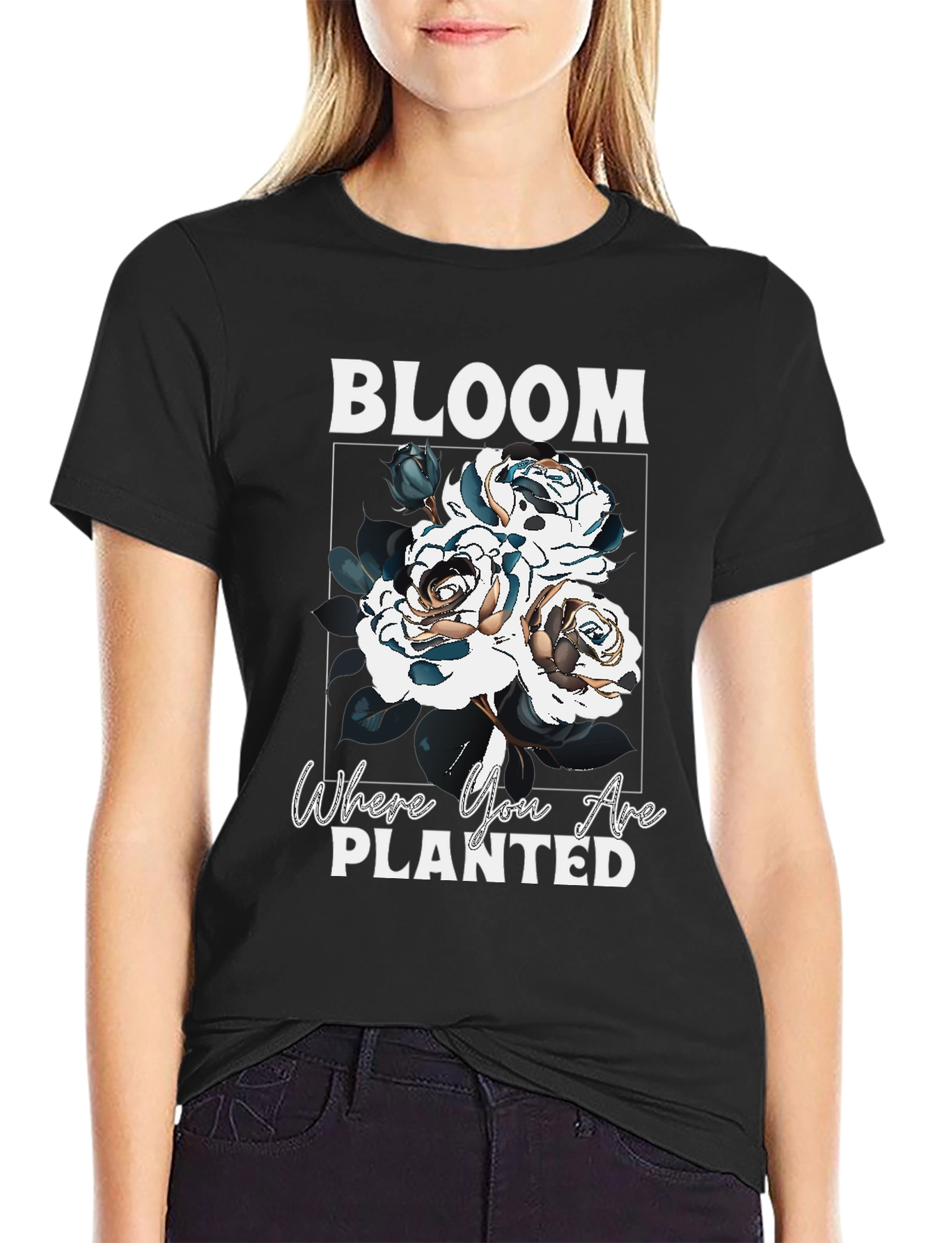 Black Bloom Where You Are Planted T-Shirt view 2