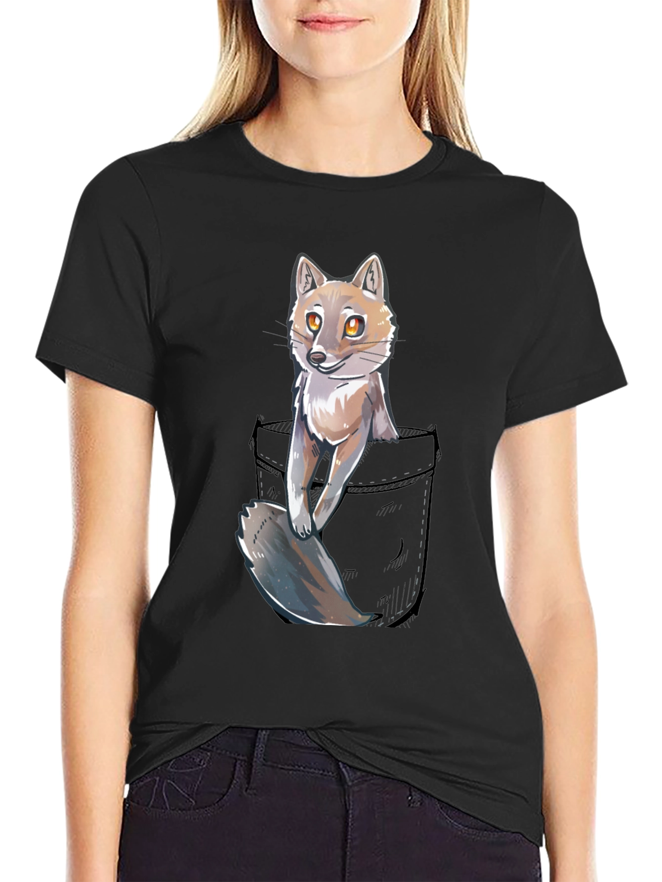 Black Fox in Pocket Graphic T-Shirt - Unisex view 2