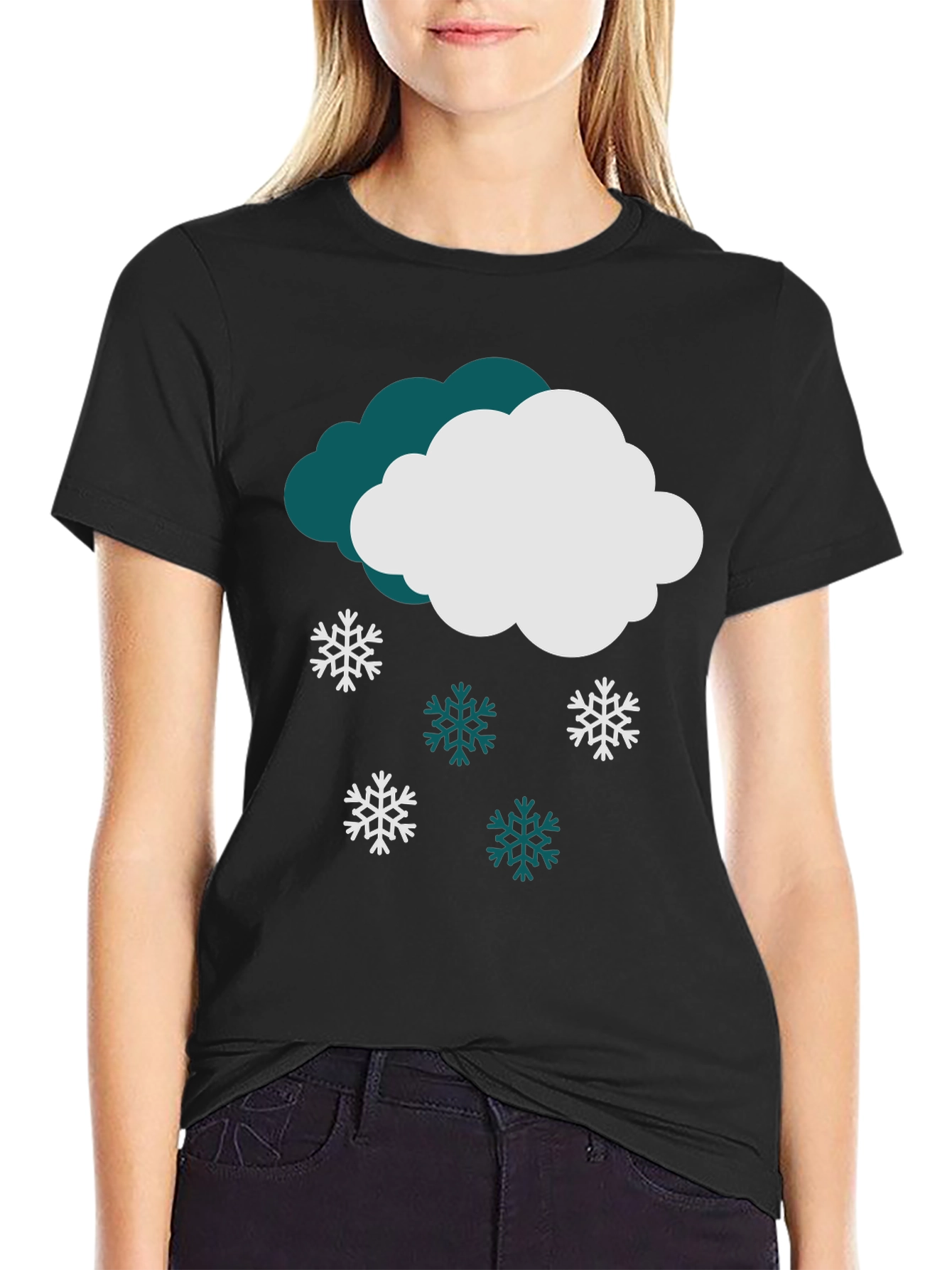 Black Snowy Cloud Graphic Tee - Winter Holiday Style view 2