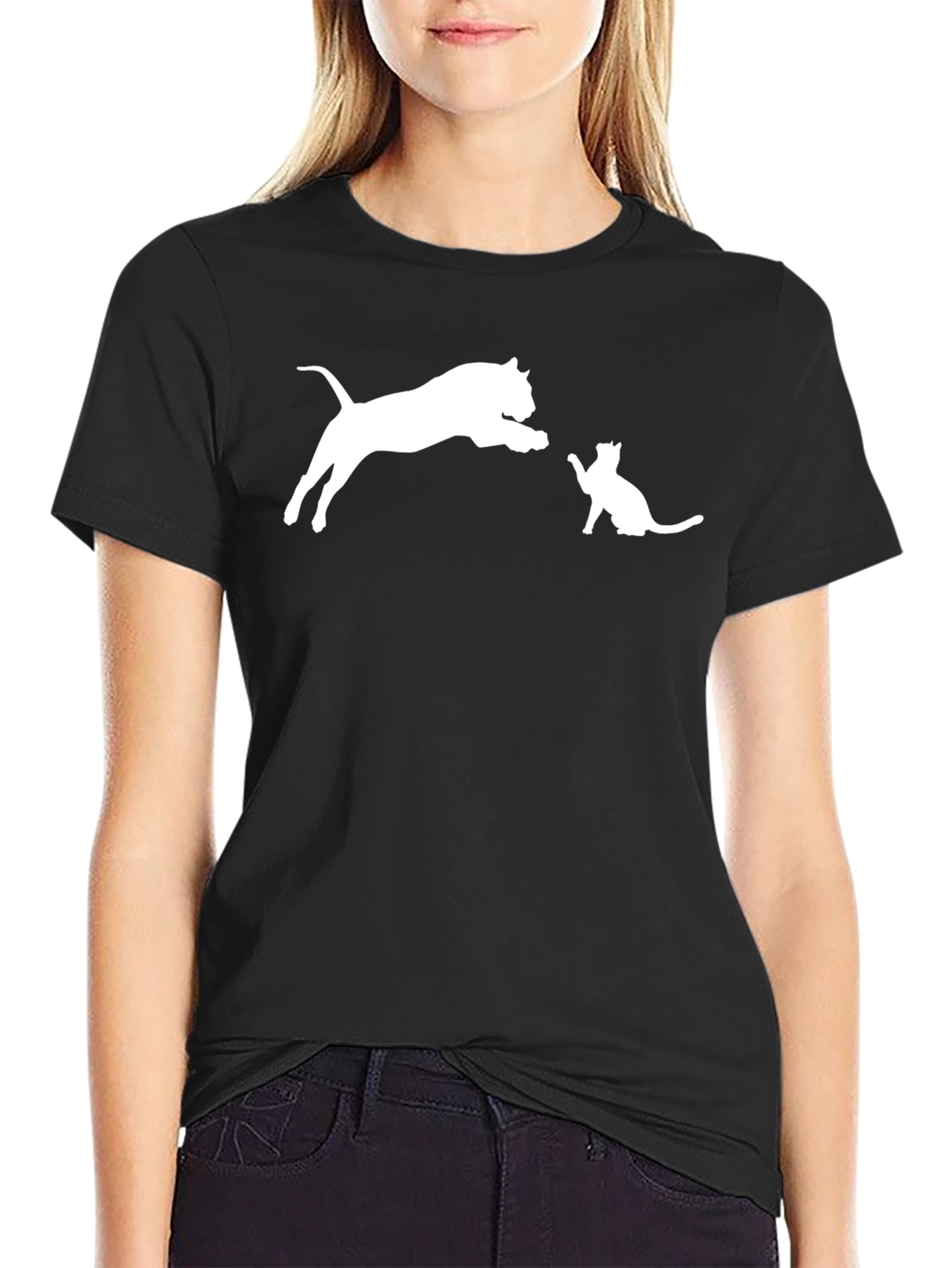 Black Cat & Kitten T-Shirt - Playful Graphic Tee view 2