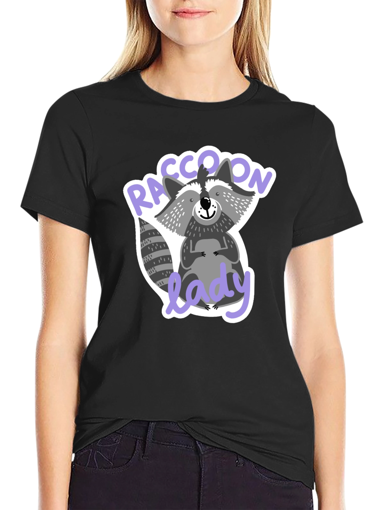 Black Raccoon Lady T-Shirt Funny Animal Lover Tee view 2