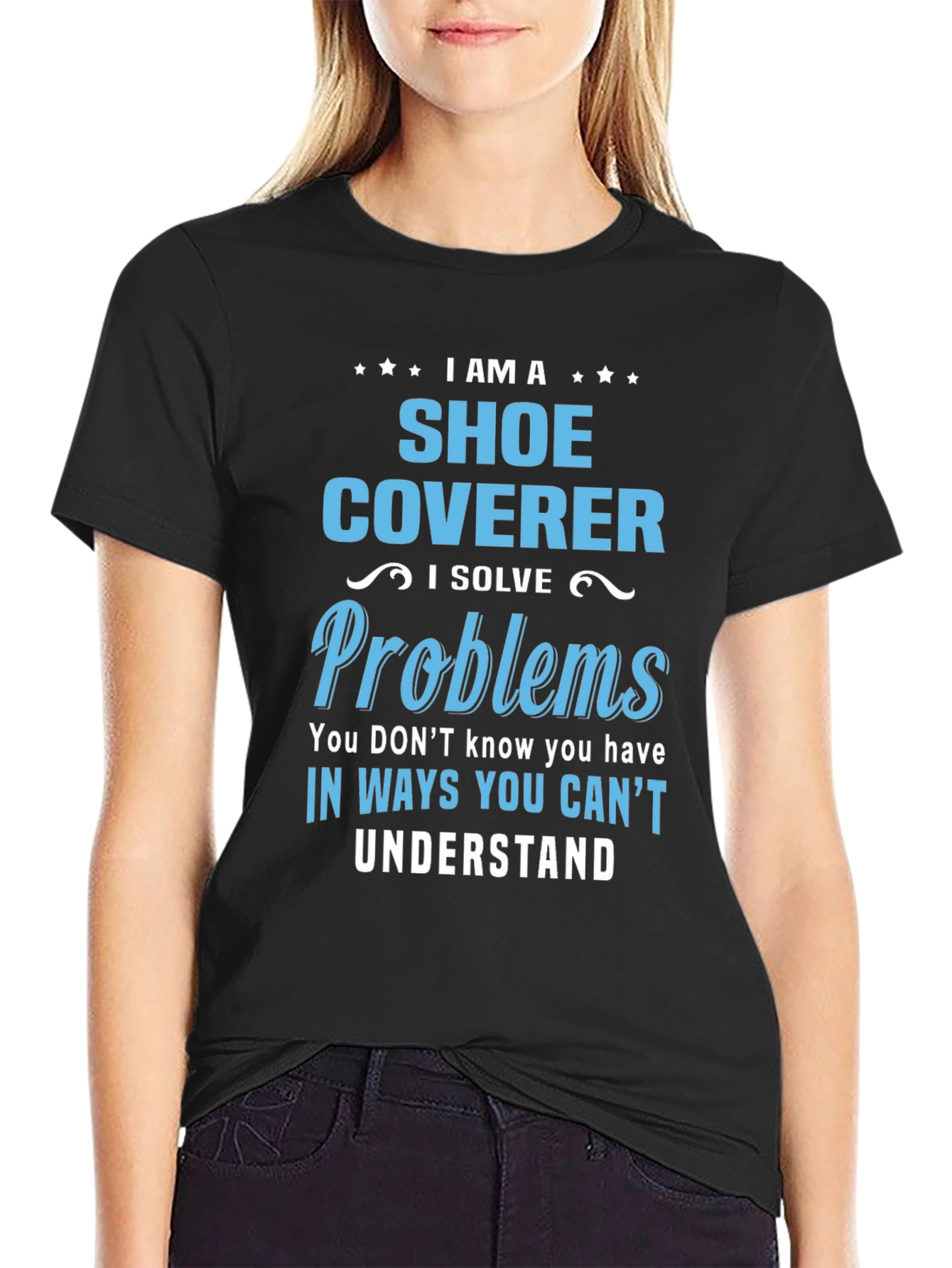 Black Shoe Coverer T-Shirt: Problem Solver Tee view 2