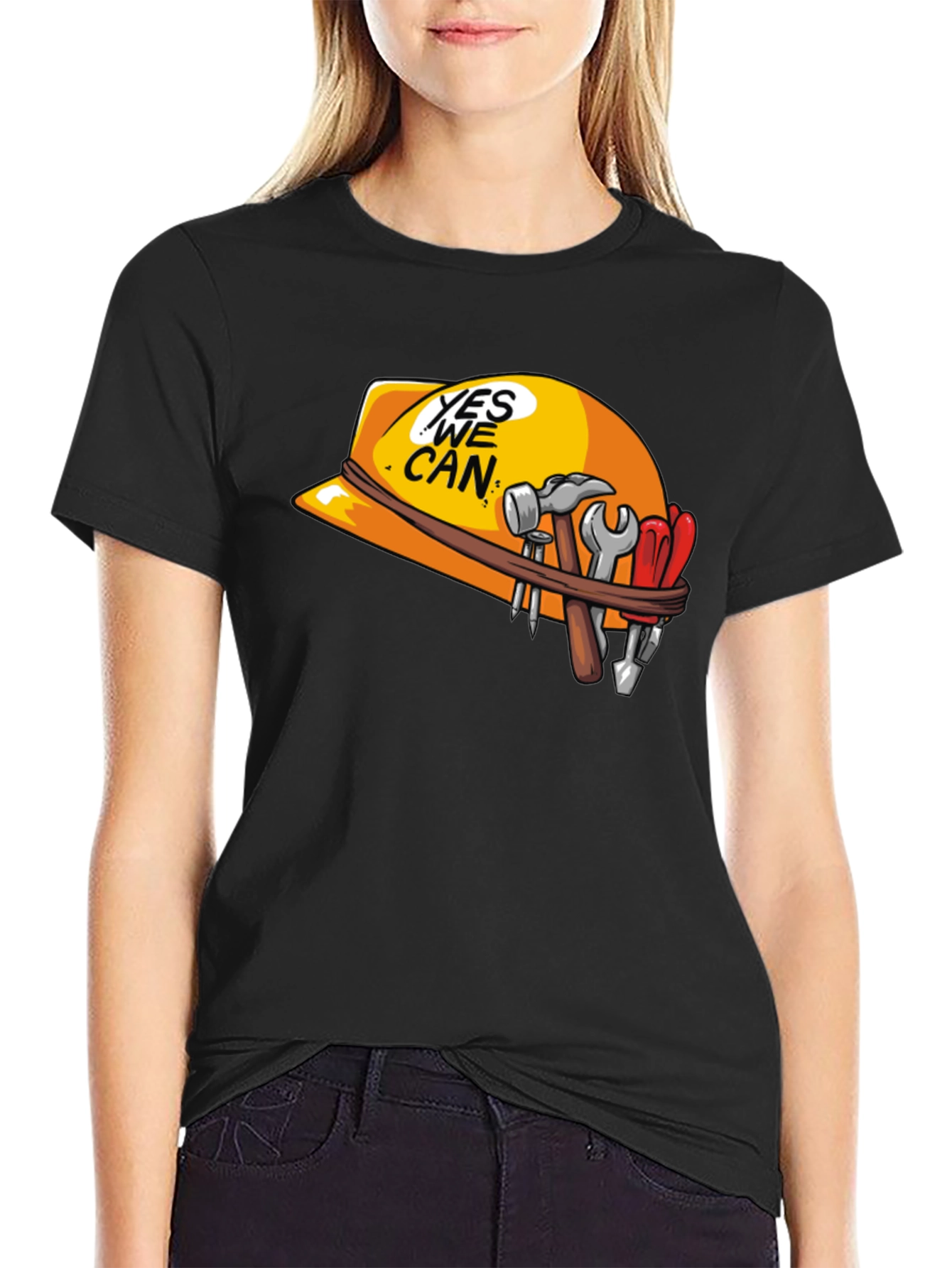 Black Yes We Can Construction T-Shirt view 2