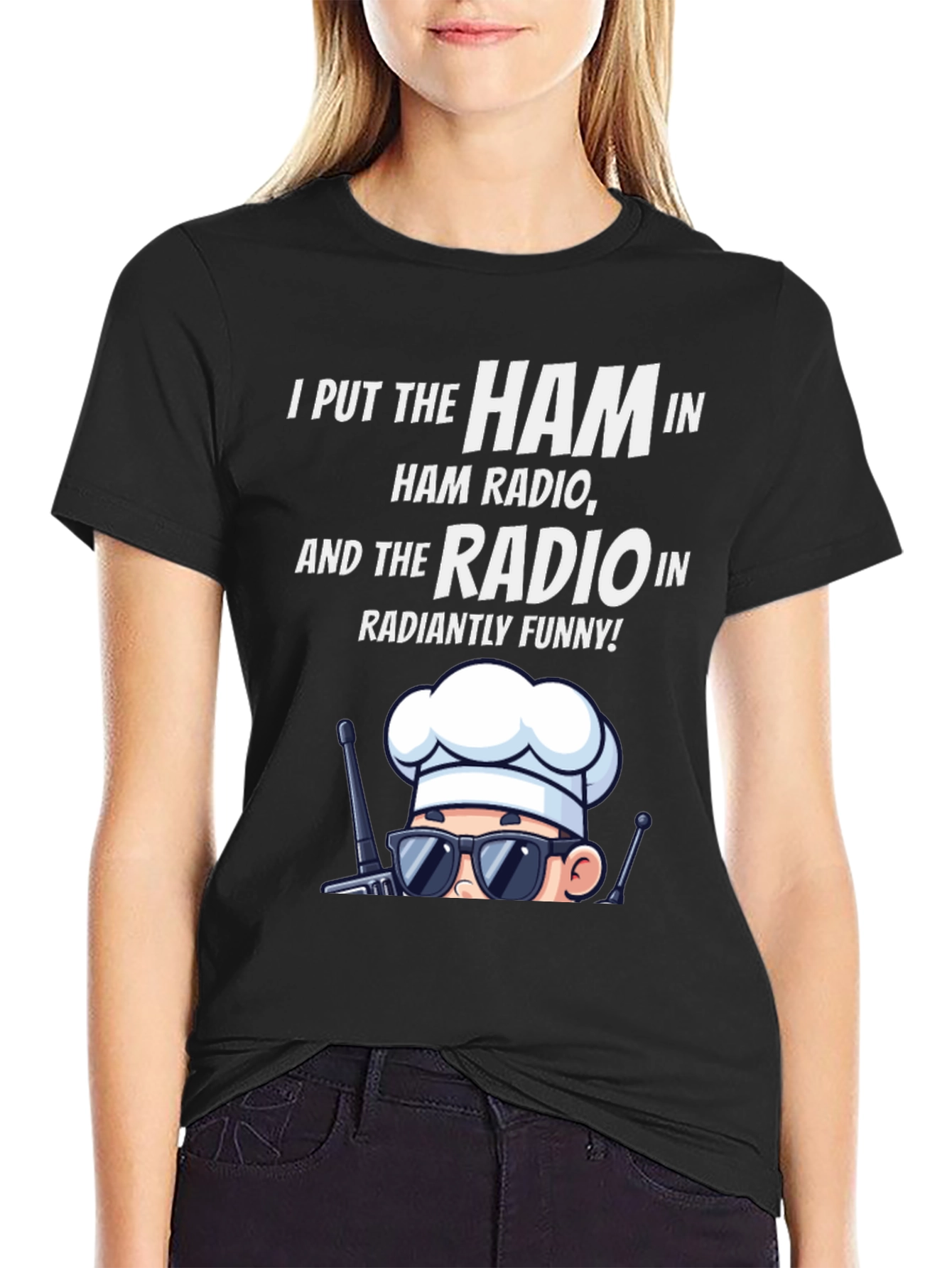 Black Ham Radio Humor T-Shirt: Radiantly Funny Chef Design view 2