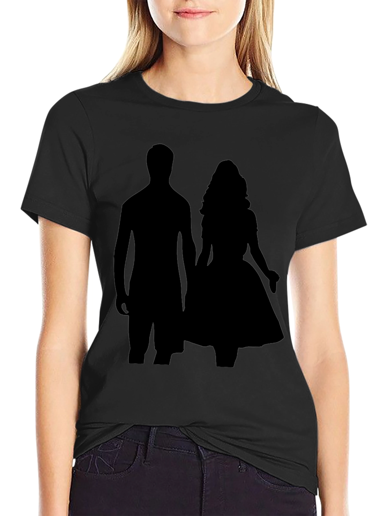 Black Silhouette Couple Black T-Shirt view 2