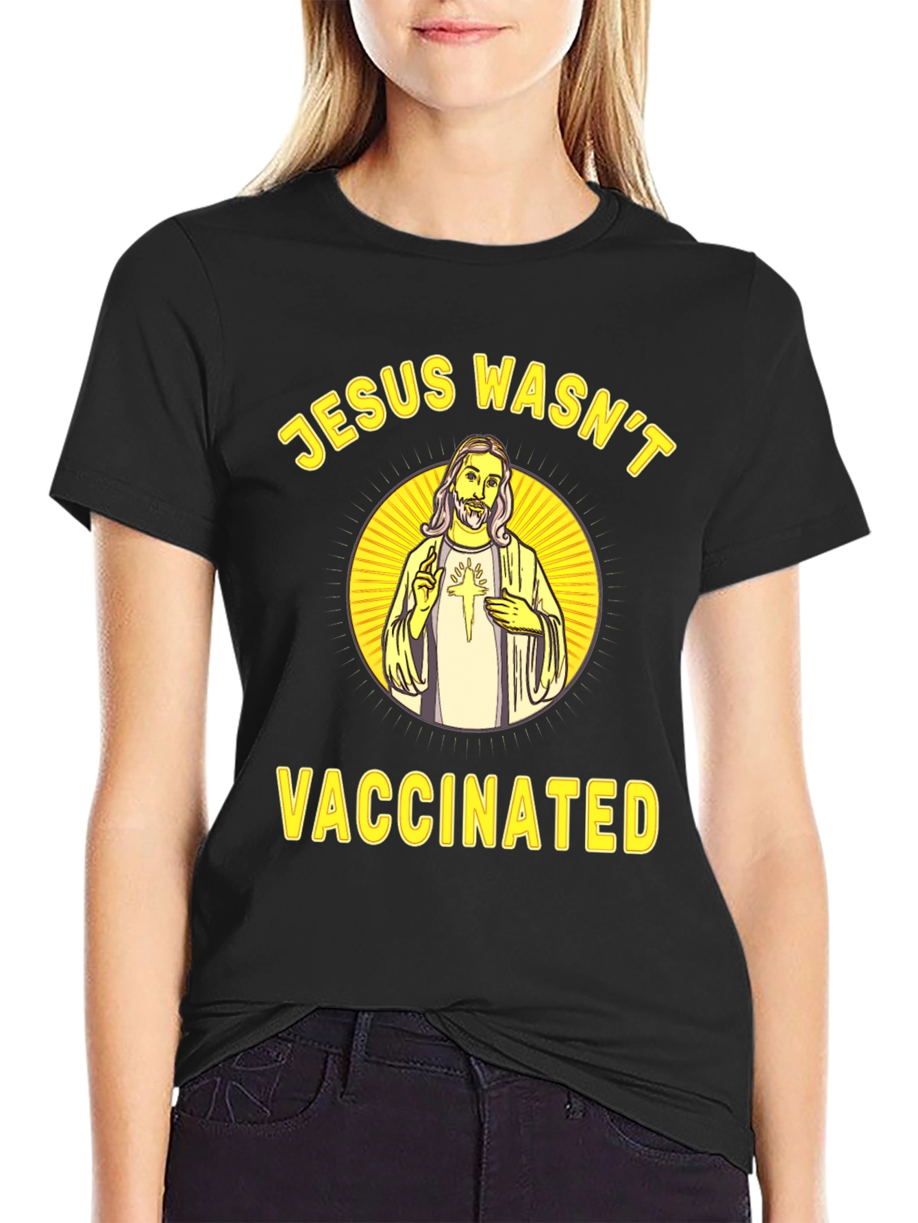 Black Jesus Wasn't Vaccinated Novelty Graphic Tee view 2