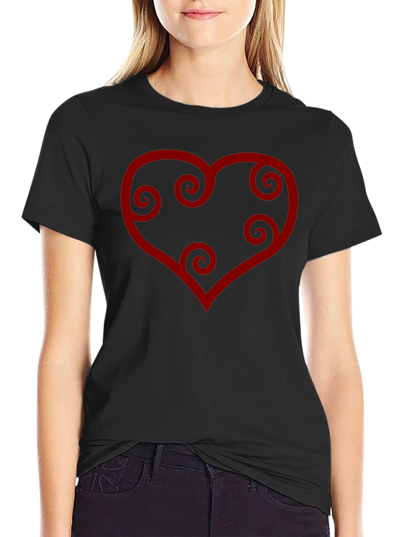 Black Heart Swirl Graphic Tee - Black Casual Shirt view 2