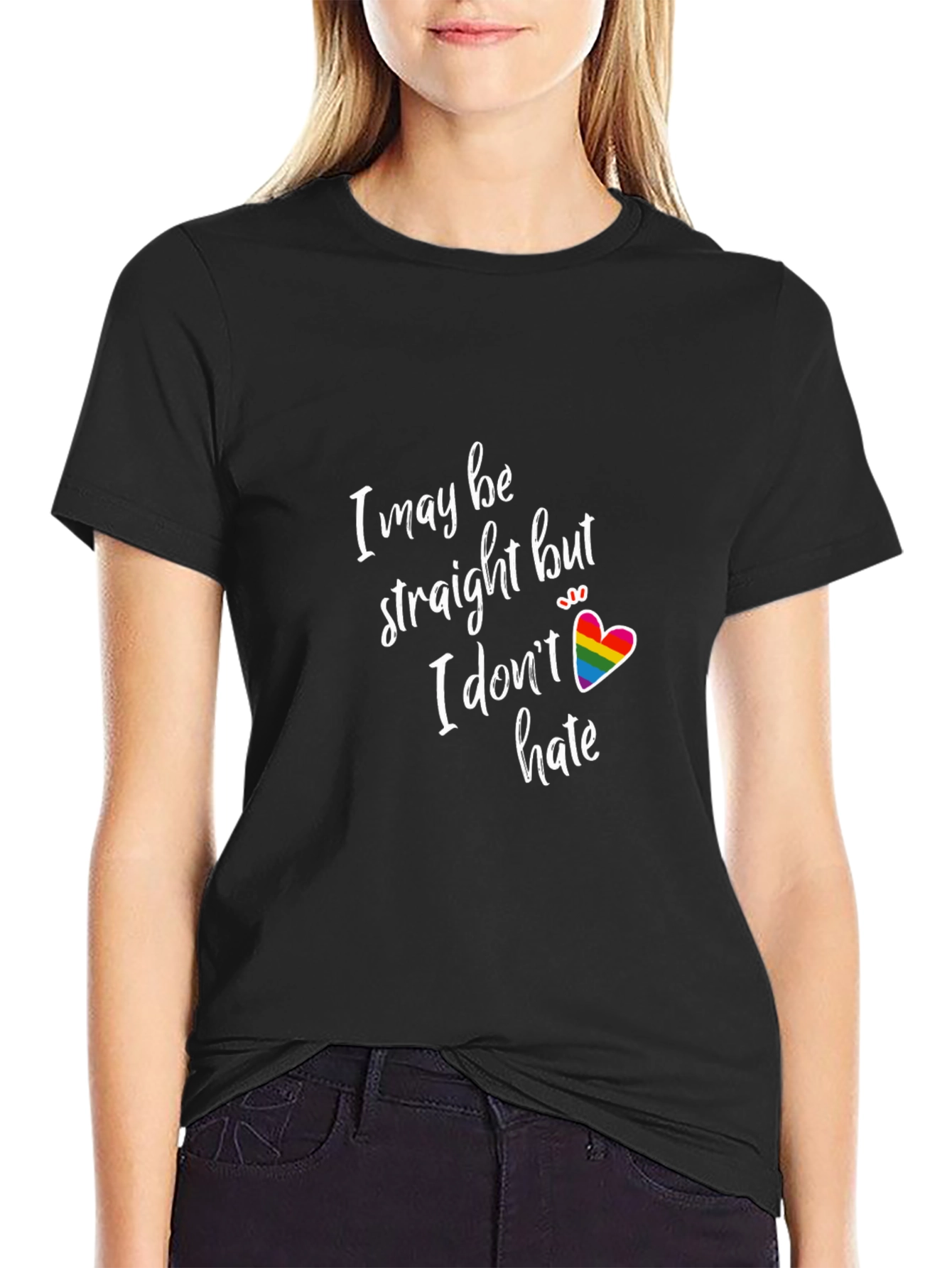 Black I May Be Straight But I Don't Hate Pride T-Shirt view 2