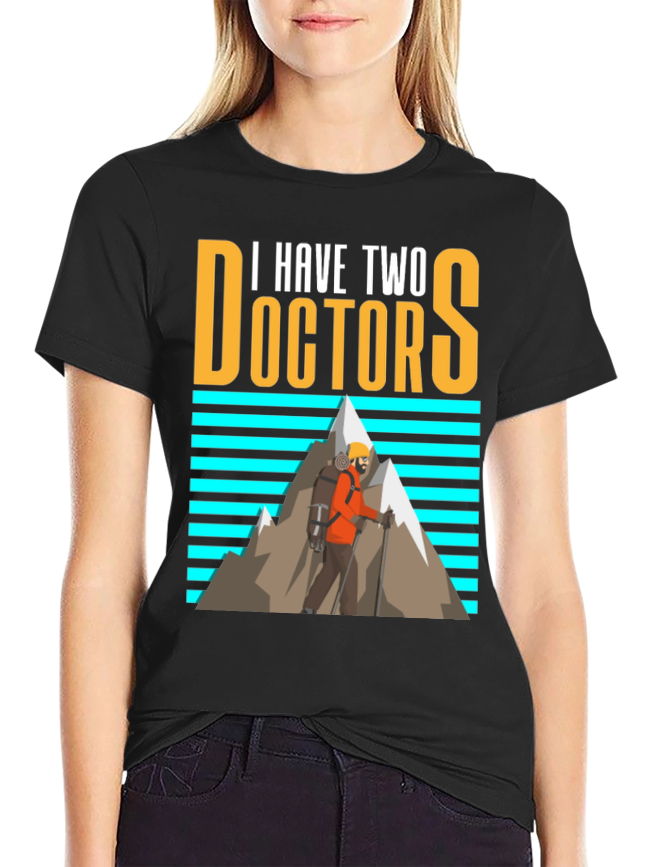 Black I Have Two Doctors Hiking T-Shirt - Funny Doctor Who Tee view 2