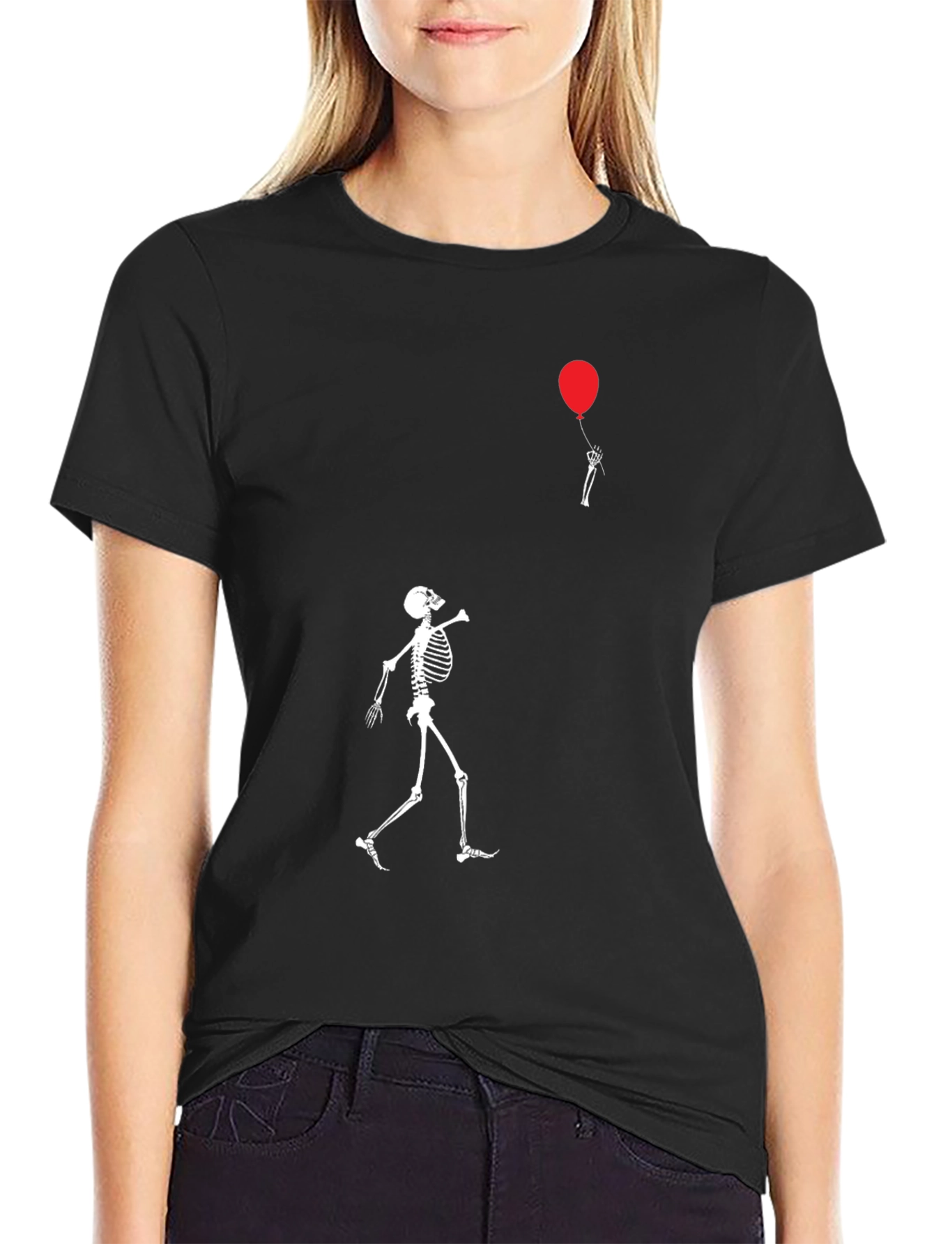 Black Skeleton & Balloon Graphic Tee - Black view 2