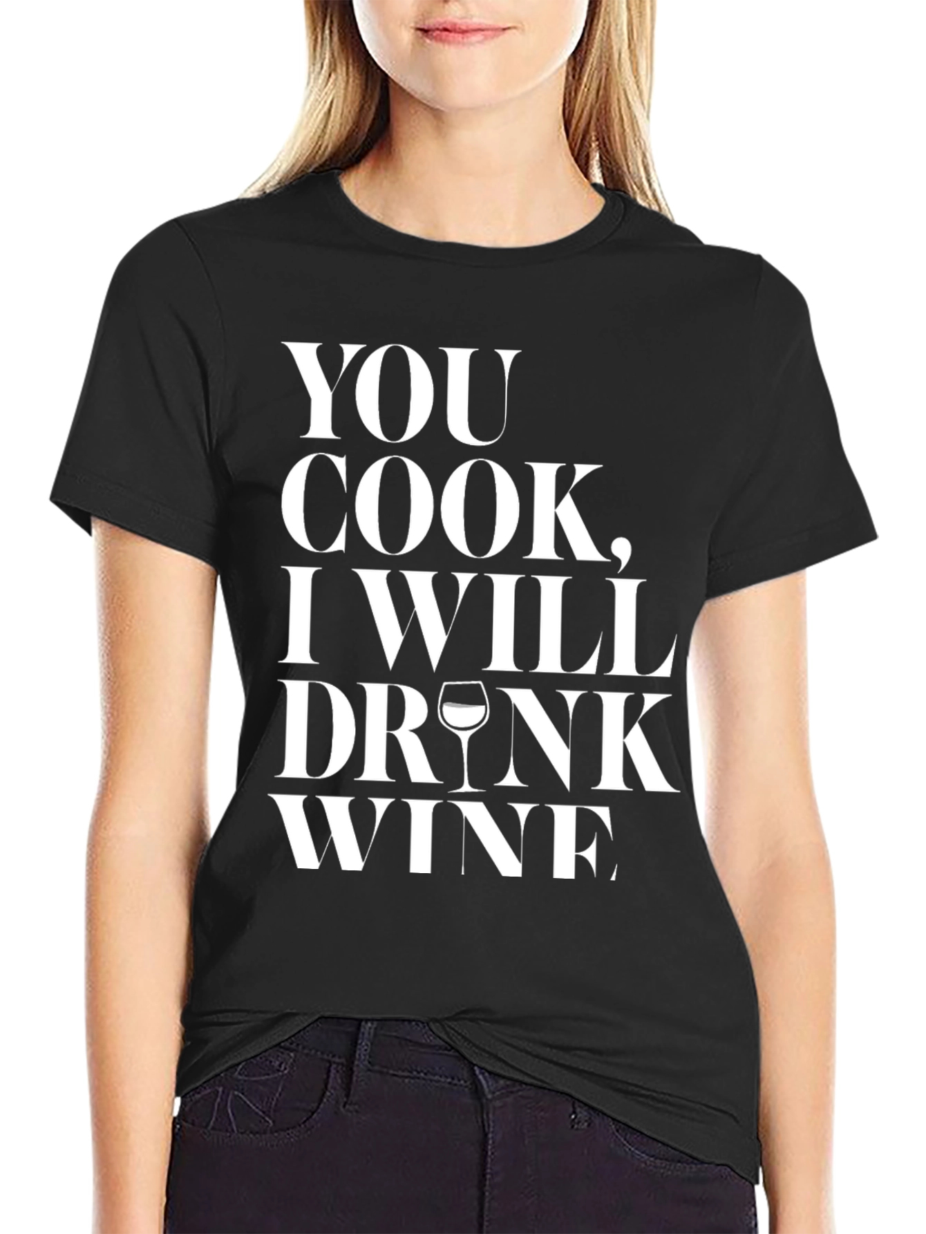 Black You Cook I Drink Wine Funny Graphic Tee view 2