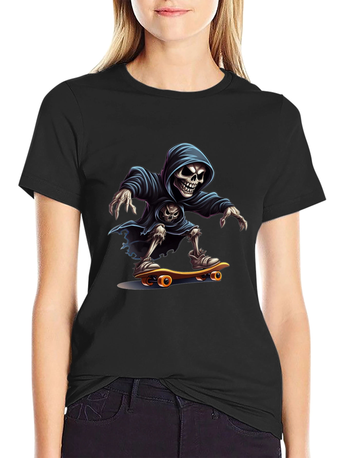 Black Skateboarding Grim Reaper Graphic Tee view 2