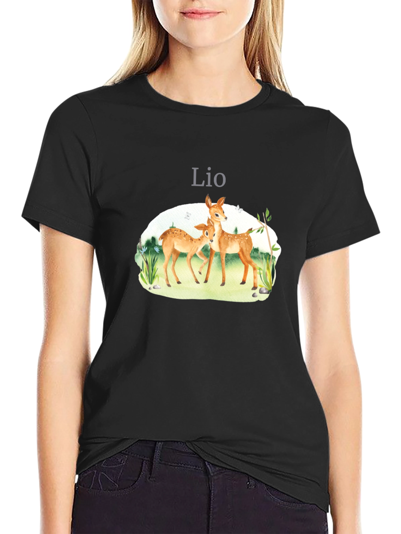 Black Lio Deer Graphic Tee - Unisex Black T-Shirt view 2