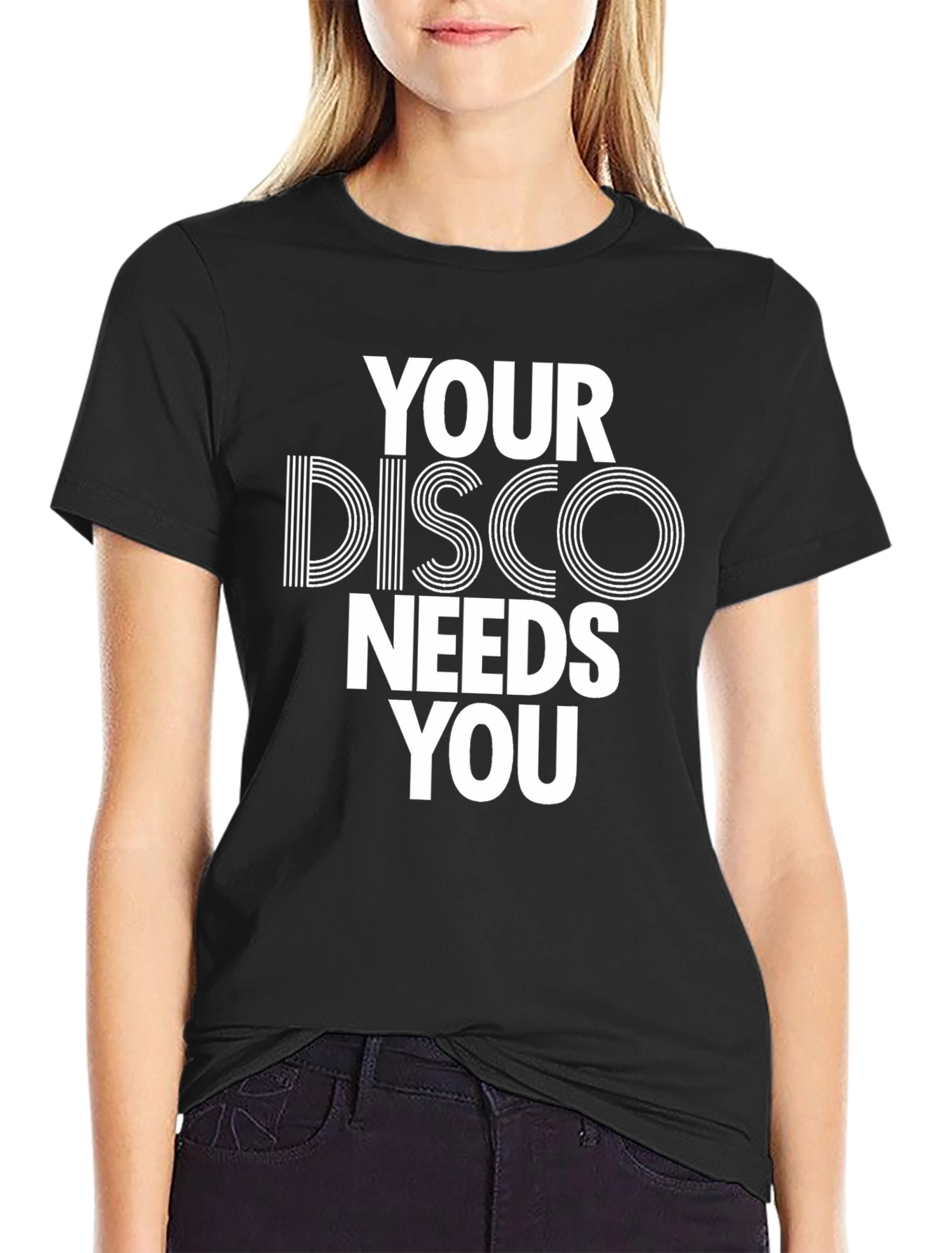 Black Your Disco Needs You Graphic T-Shirt - Black Cotton Tee view 2