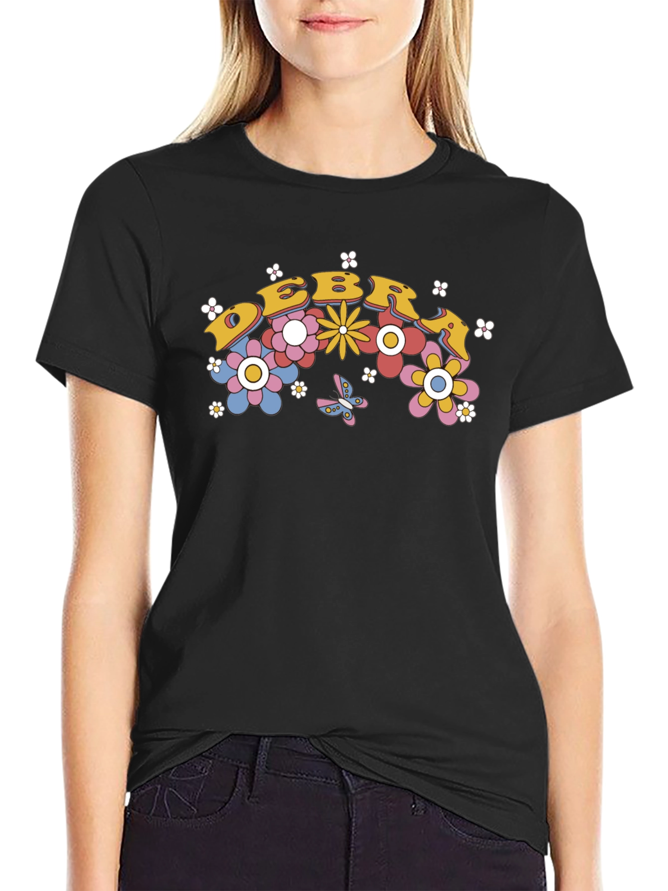 Black Retro Floral T-Shirt view 2
