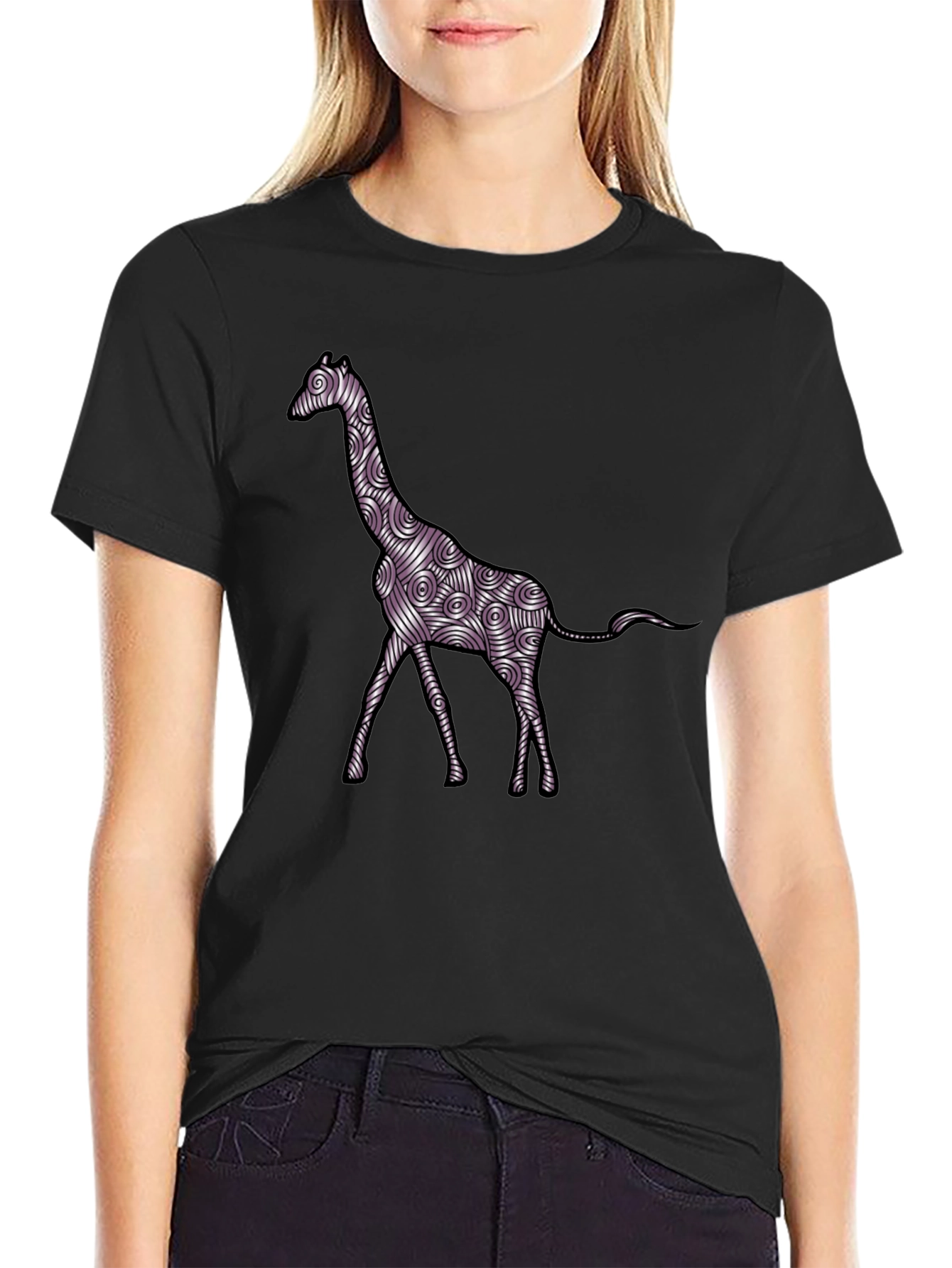 Black Giraffe Art Men's Black T-Shirt view 2