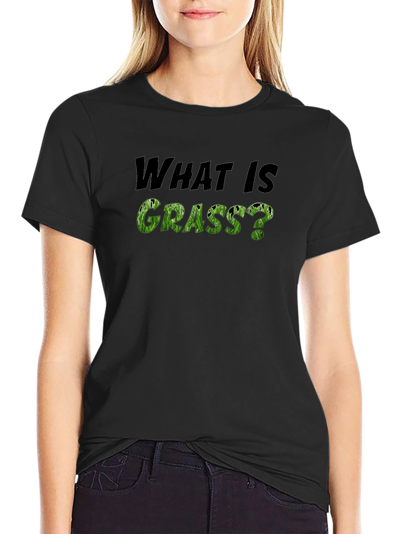 Black What is Grass? Graphic T-Shirt view 2