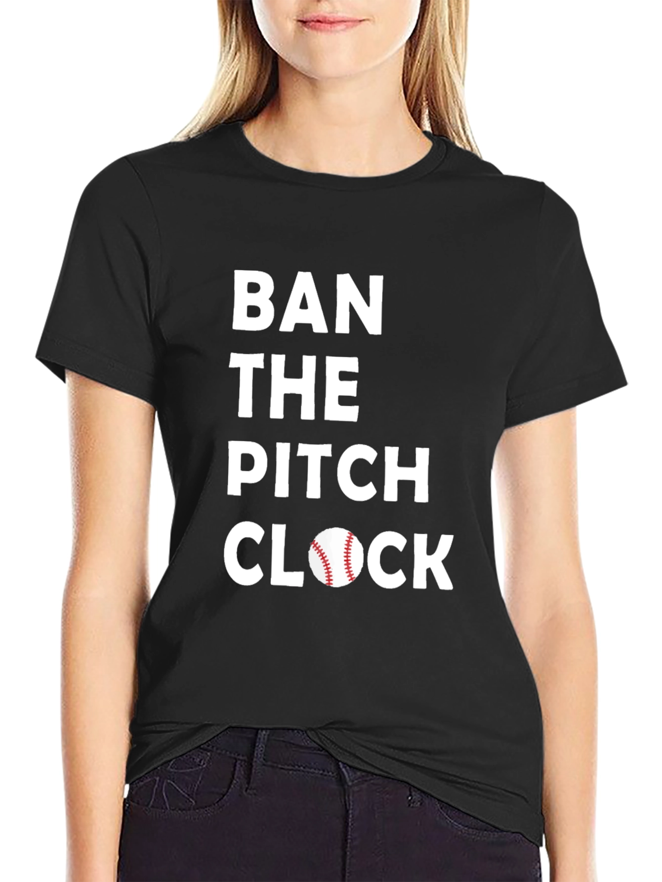 Black Ban the Pitch Clock Baseball T-Shirt view 2