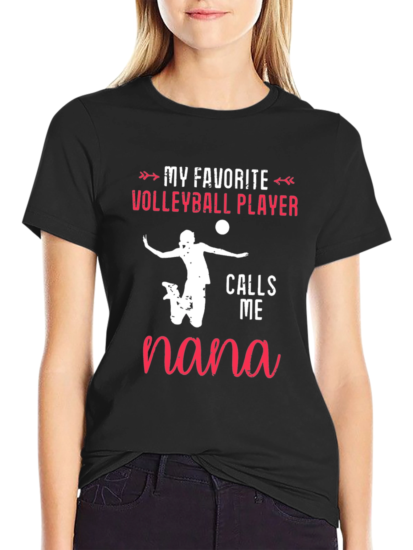 Black Volleyball Nana T-Shirt: My Favorite Player view 2