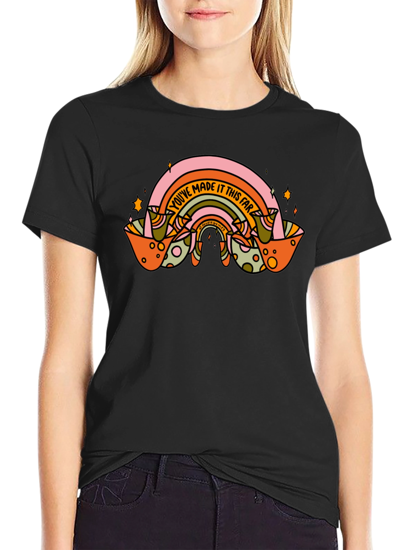 Black Retro Rainbow Graphic T-Shirt: You've Made It This Far view 2