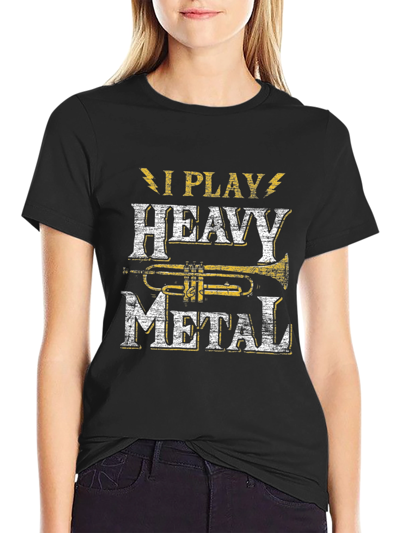 Black I Play Heavy Metal Trumpet Musician T-Shirt view 2