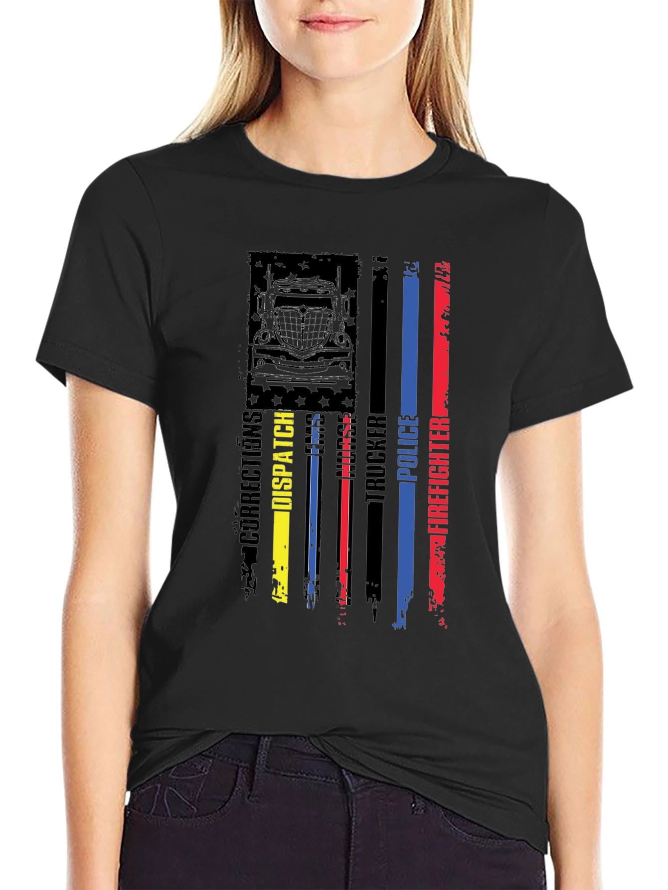 Black American Flag First Responder Graphic Tee view 2