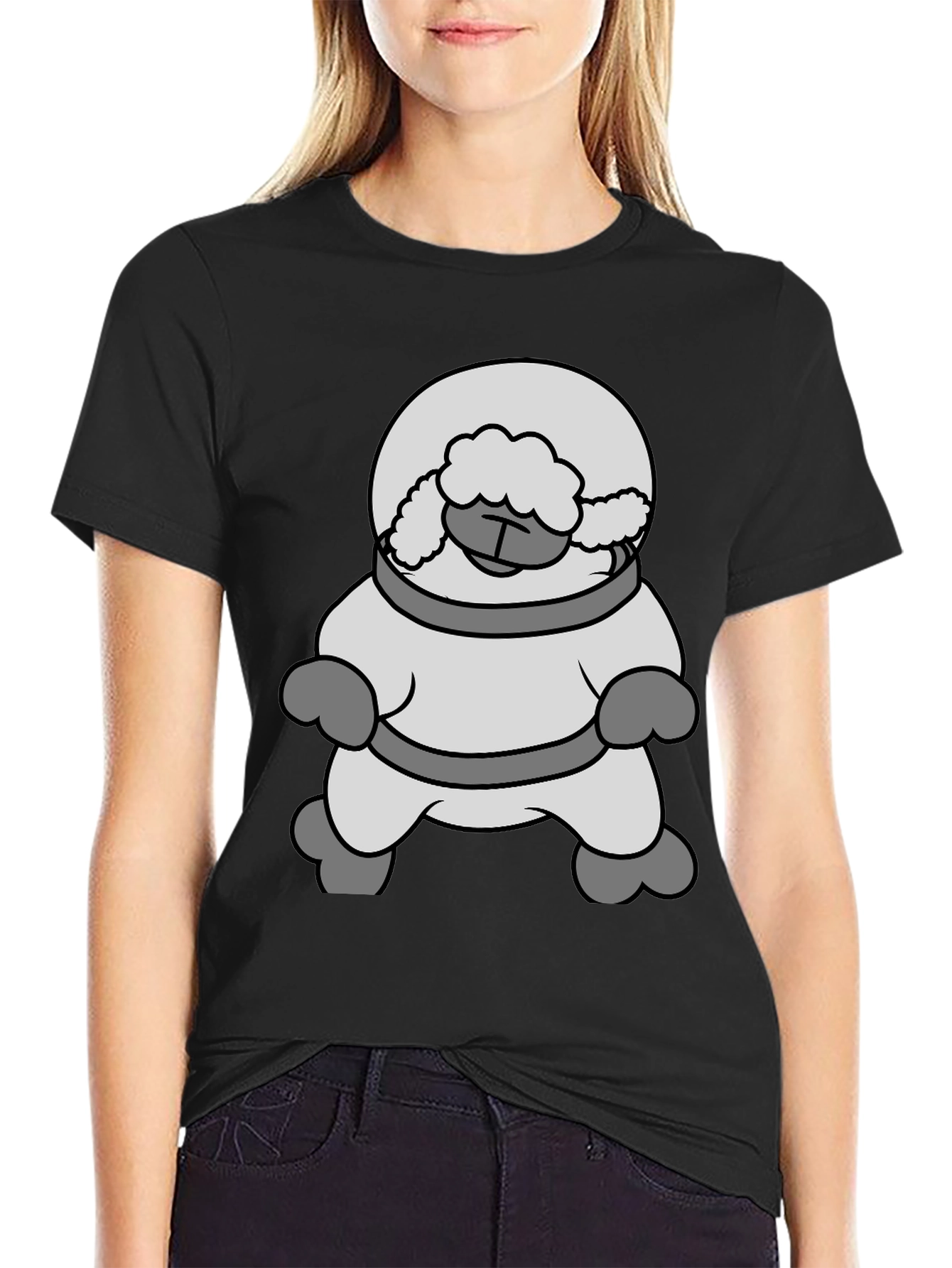 Black Astronaut Sheep Black T-Shirt view 2