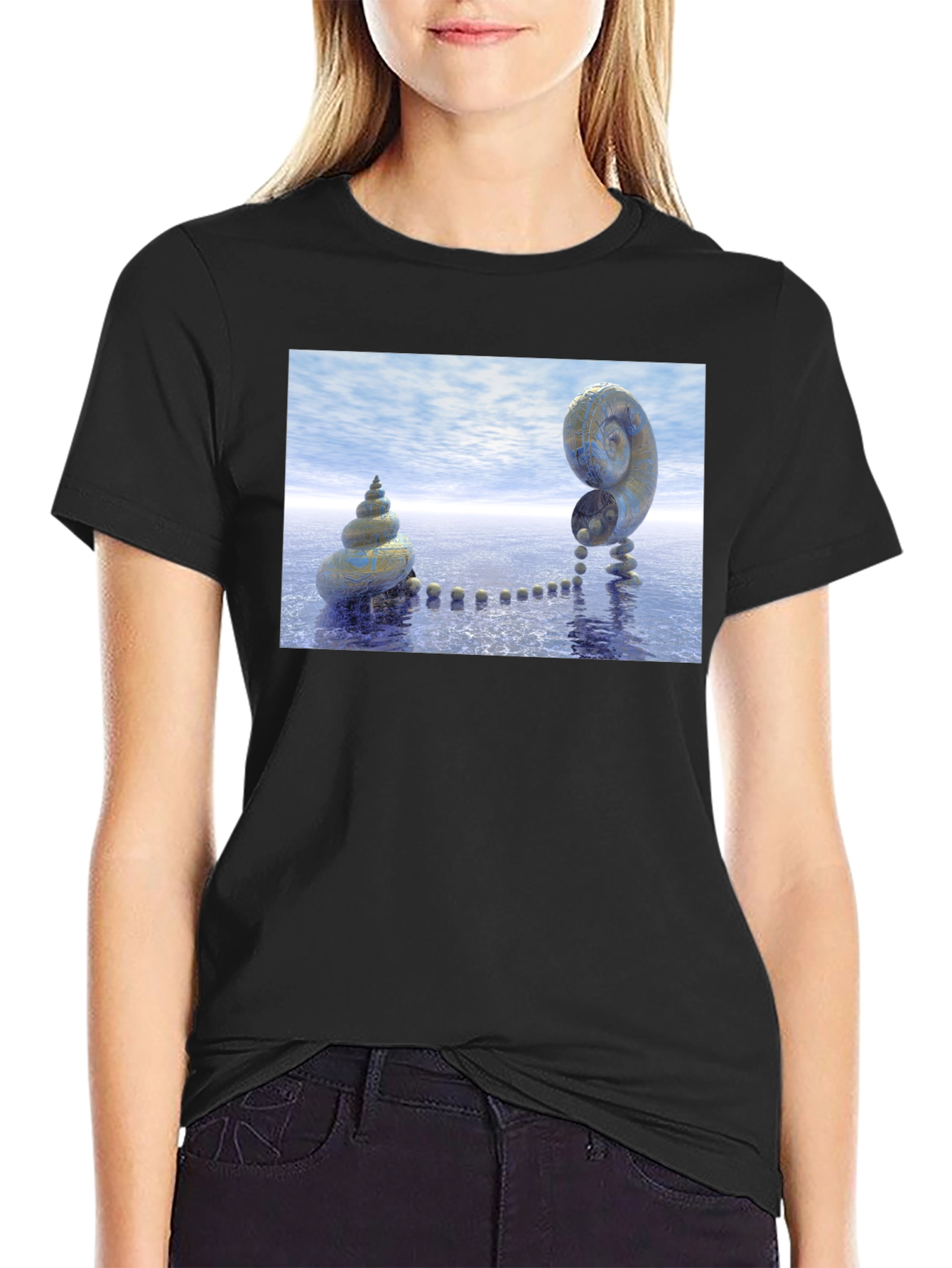Black Spiral Shell Island T-Shirt view 2