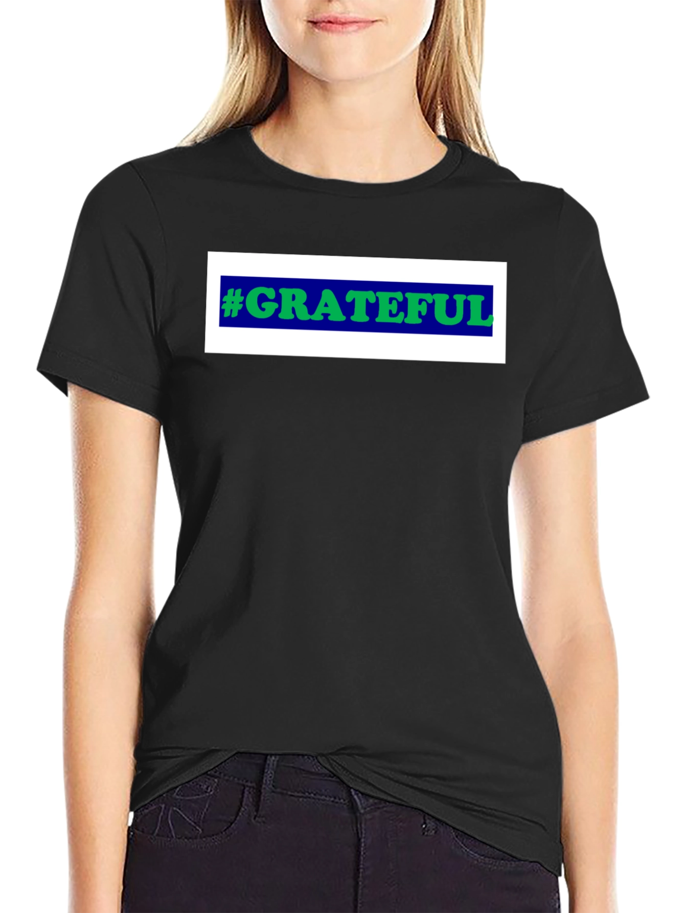 Black #Grateful Graphic Tee - Trendy Black T-Shirt view 2