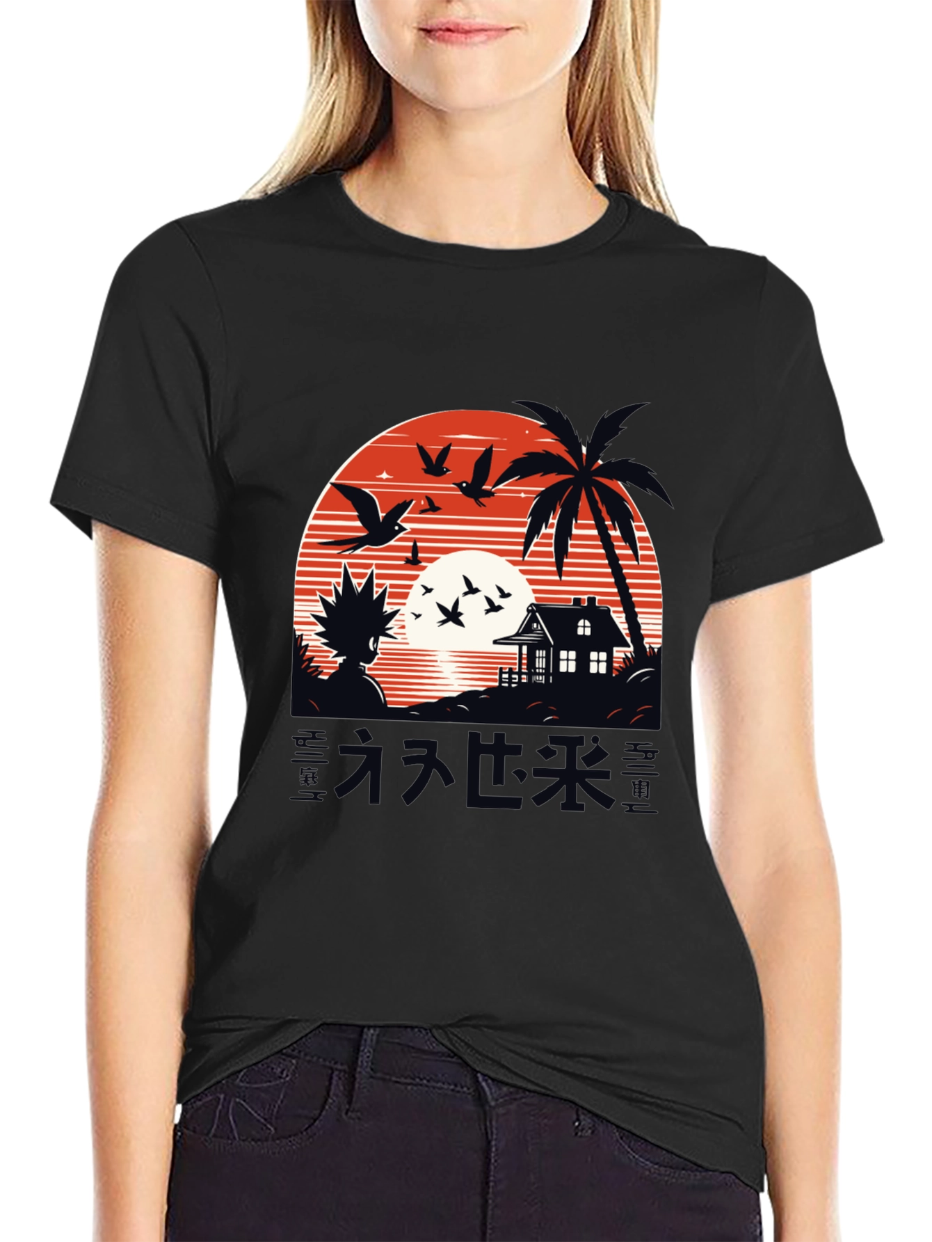 Anime Graphic Tee - Sunset Island Design - 2