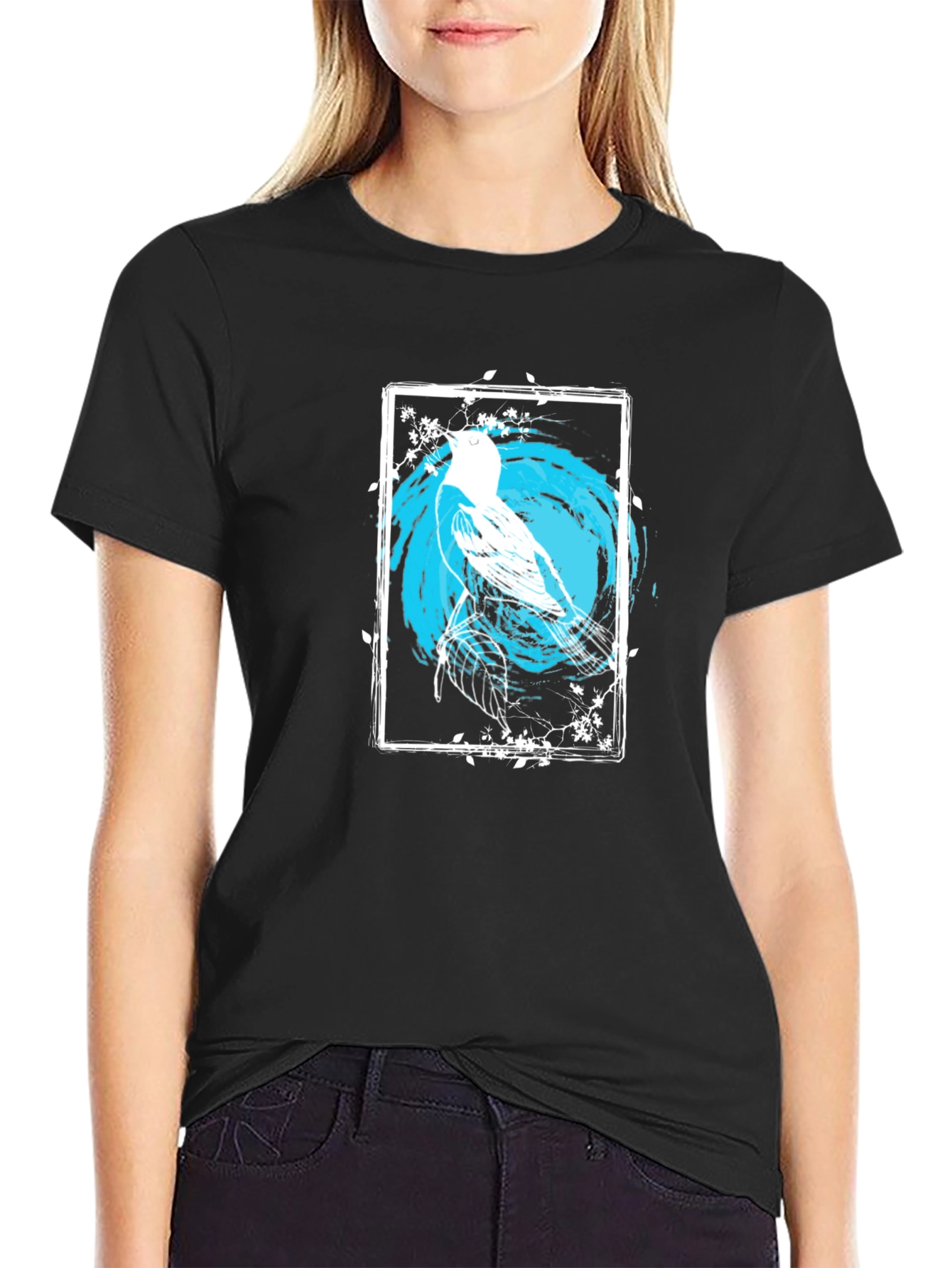 Black Bird Art Graphic Print Black Tee view 2