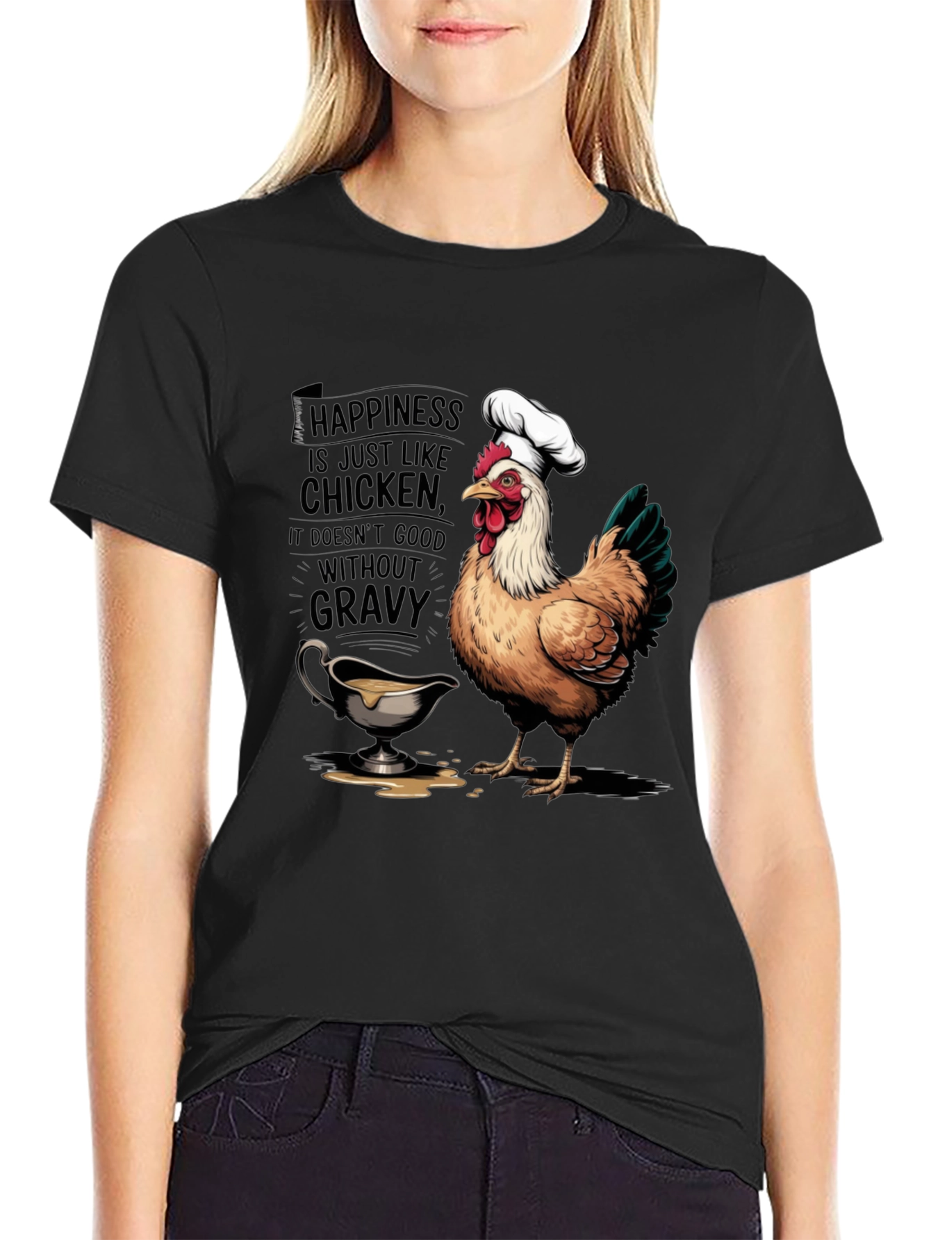 Black Chicken & Gravy T-Shirt: Happiness Recipe view 2