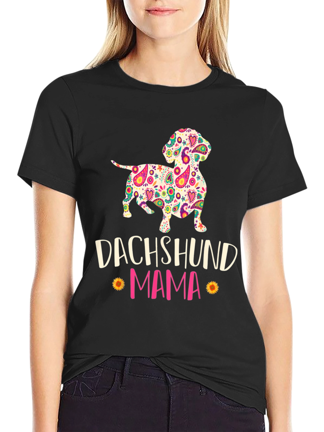 Dachshund Mama Floral Graphic T-Shirt - 2
