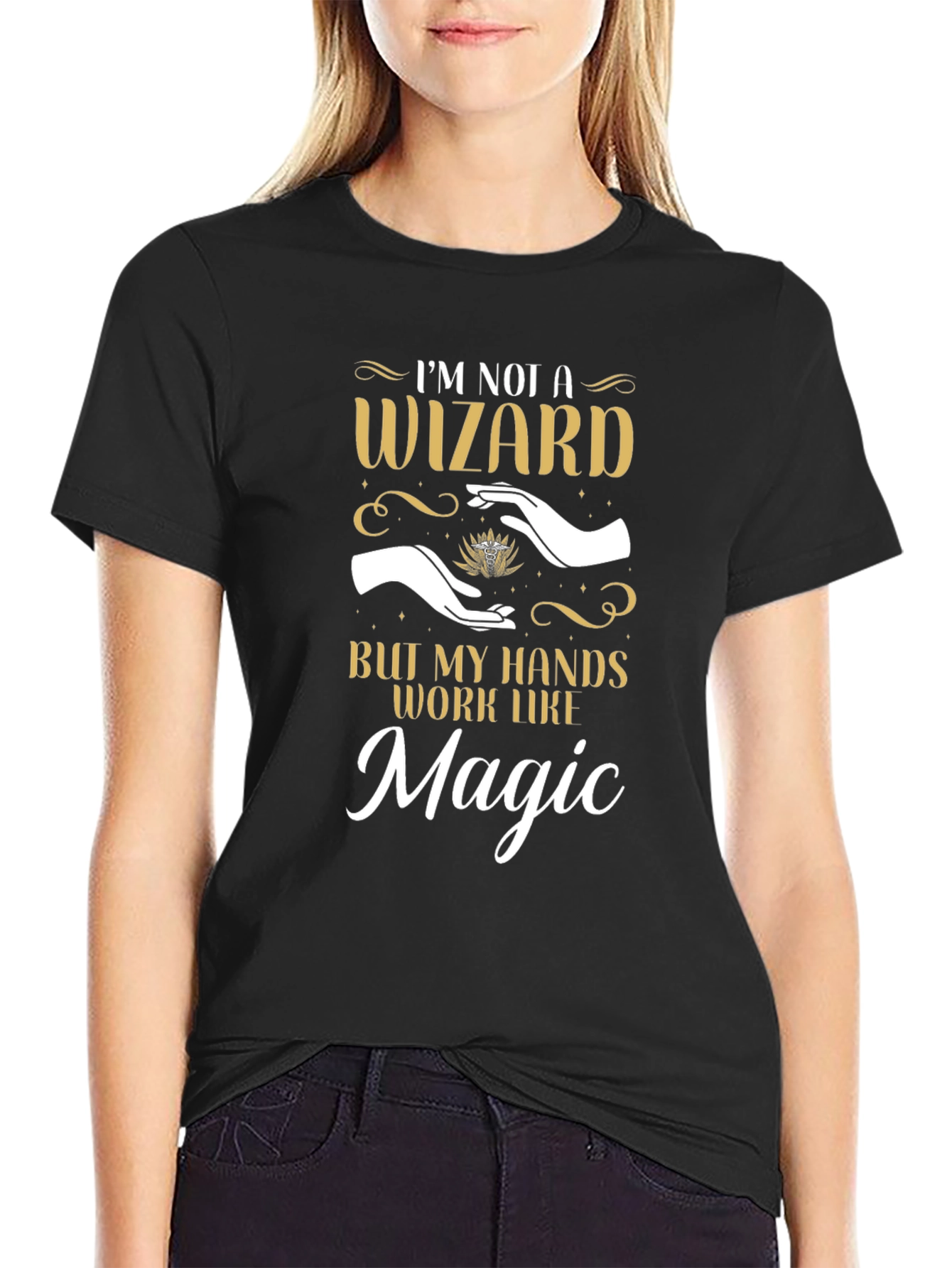 Black I'm Not a Wizard Funny T-Shirt view 2