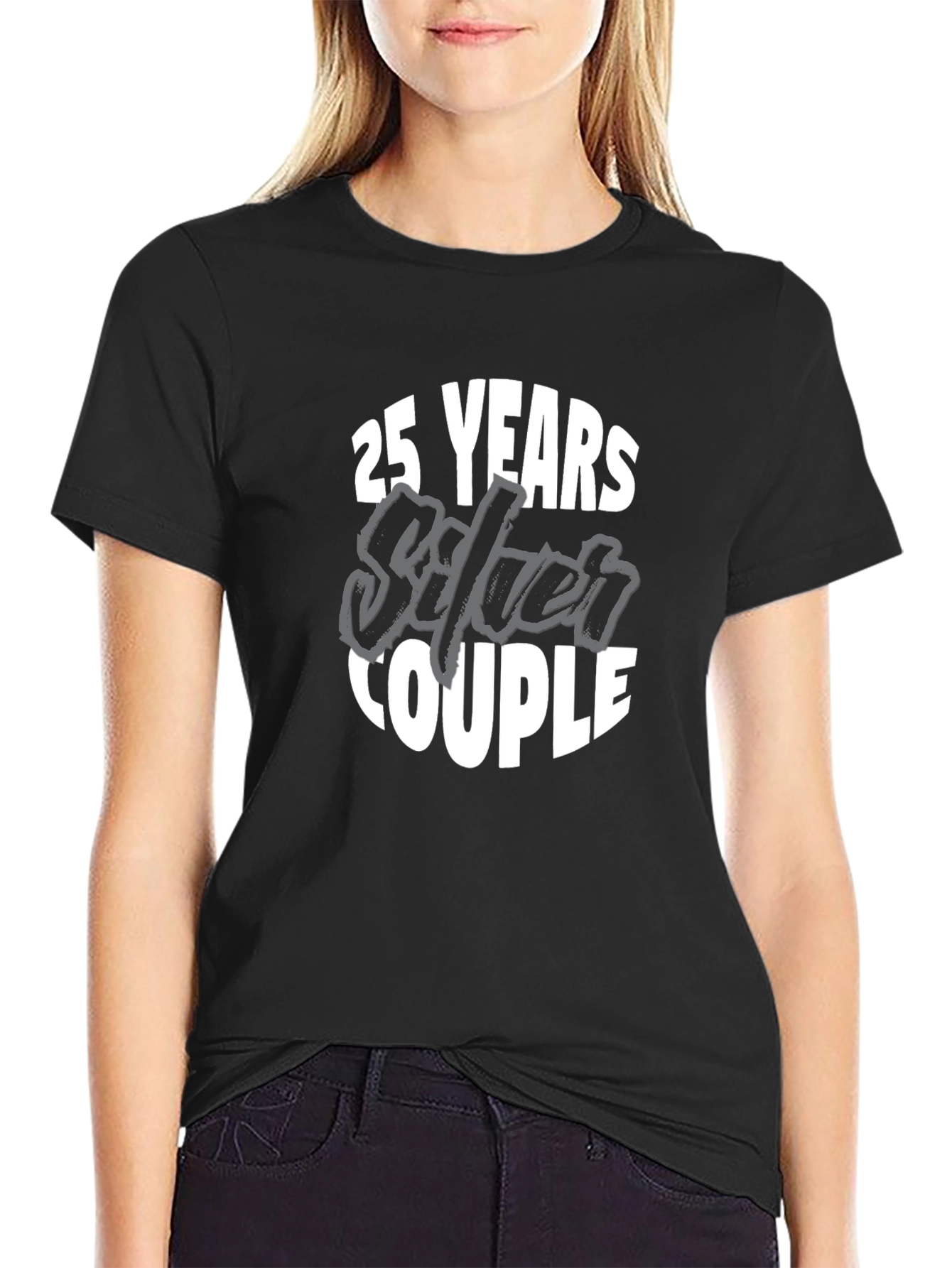 Black 25th Anniversary Silver Couple T-Shirt view 2