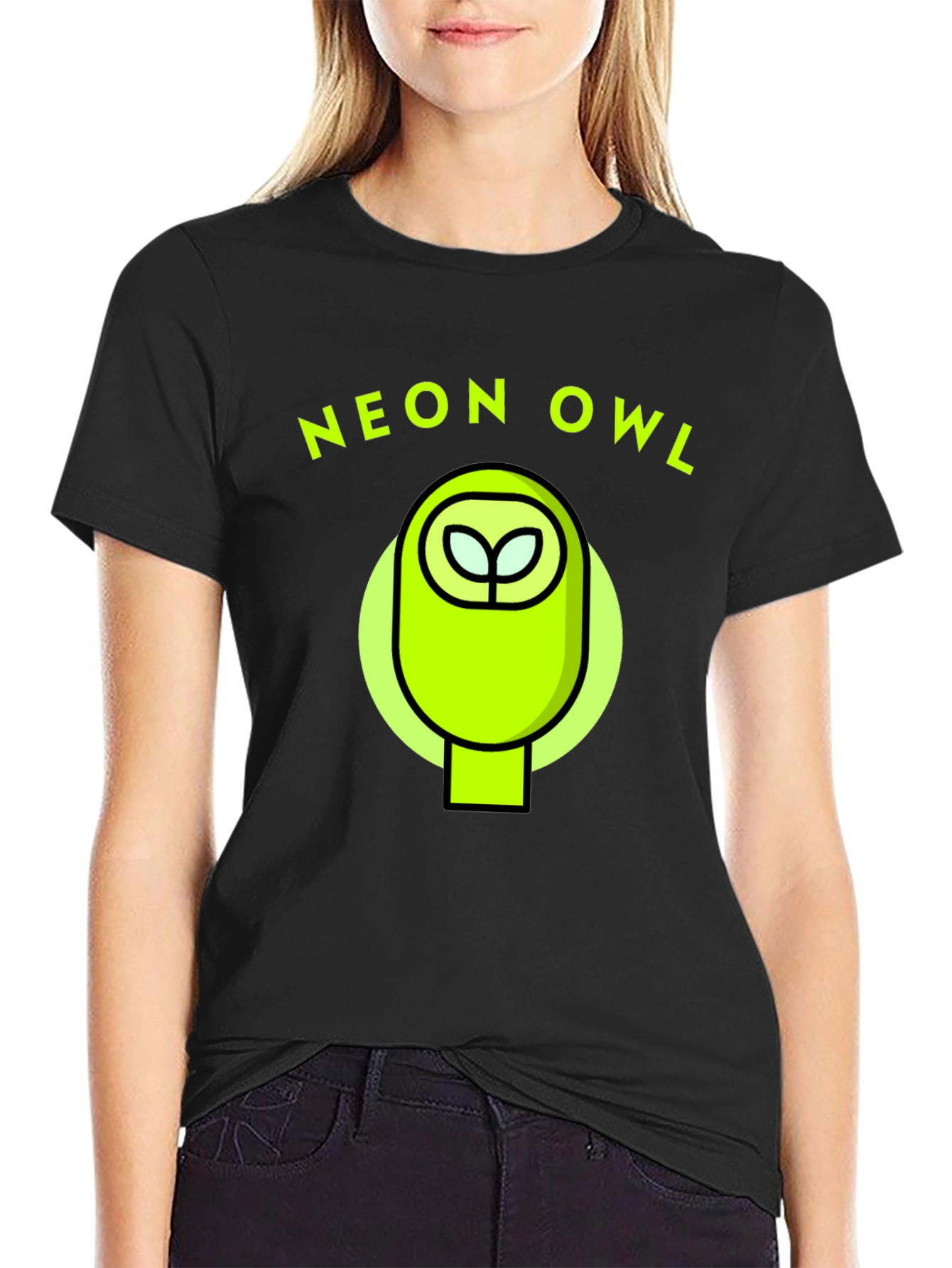 Black Neon Owl Graphic Tee - Stylish & Unique Design view 2