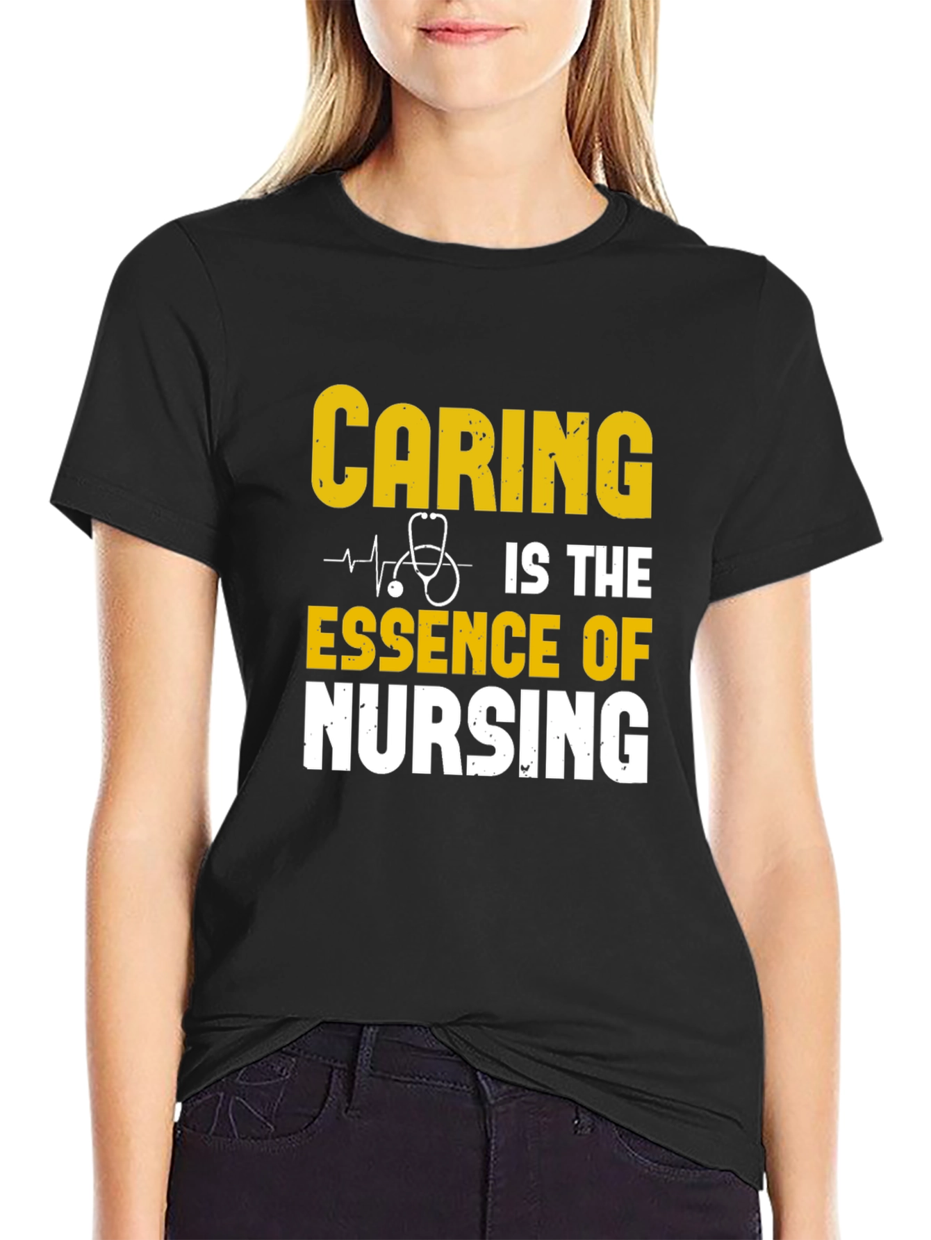 Black Caring is Essence of Nursing Black T-Shirt view 2